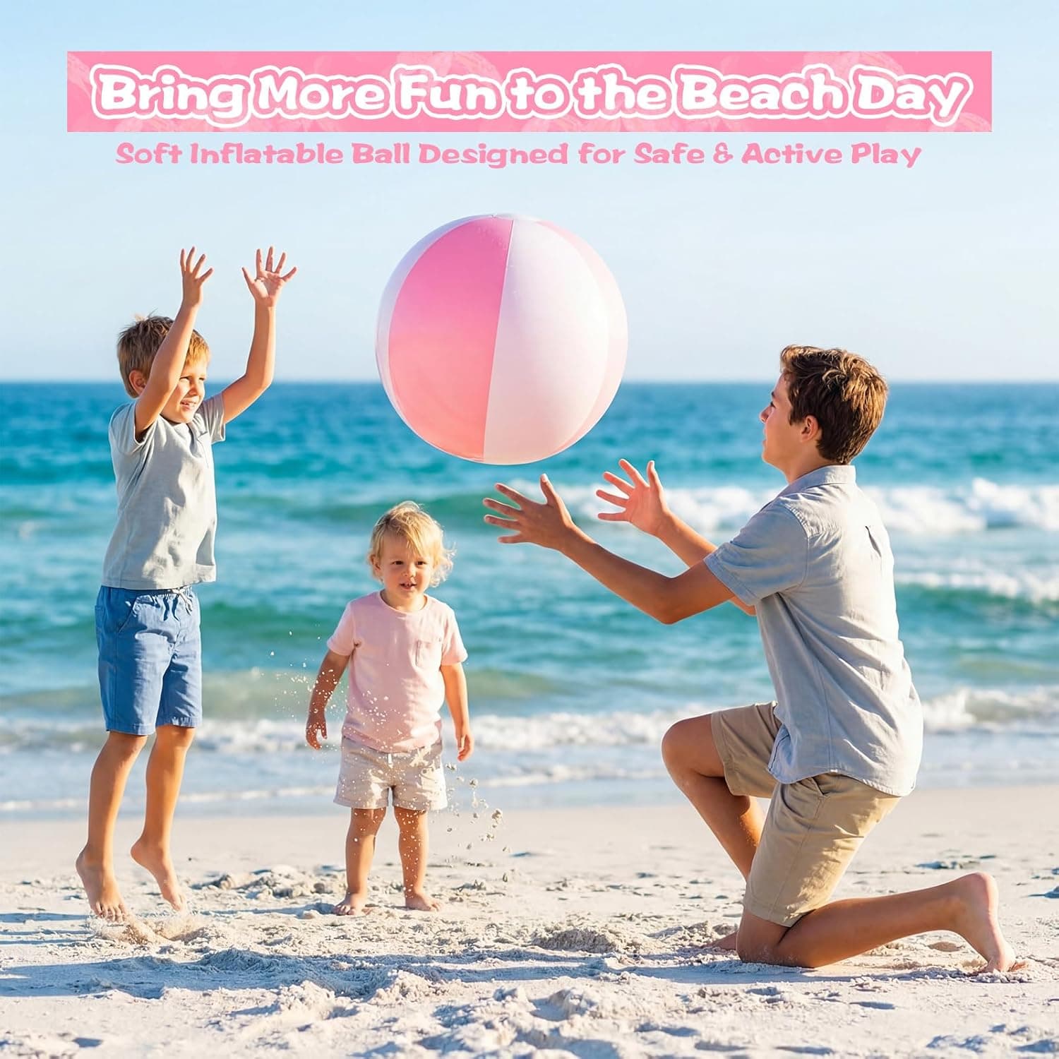 MiniInflat 5-Piece Inflatable Beach Balls Set - Pastel Pink thumbnail 2