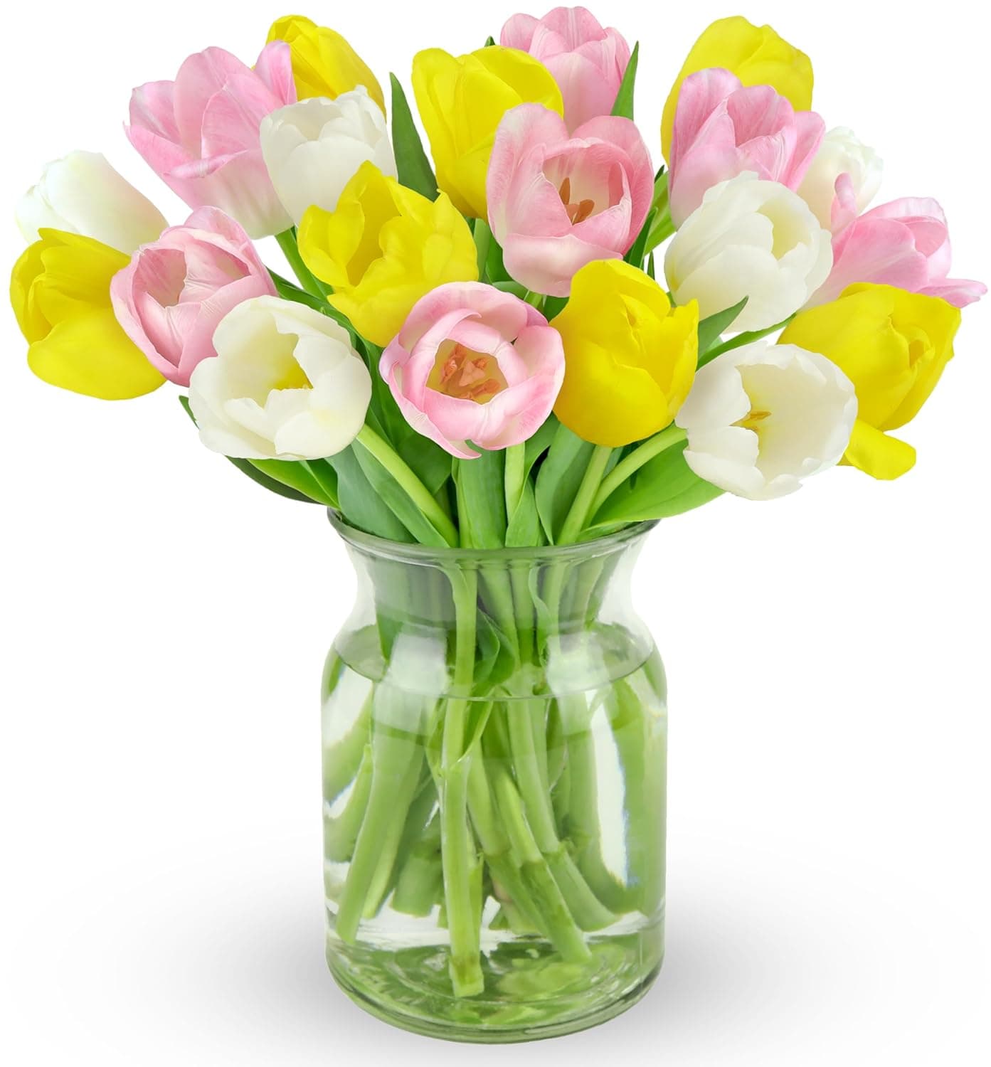 Benchmark Bouquets - Spring Tulips - Yellow, Pink and White Tulips - Easter Flowers for Delivery - Fresh Tulips - Easter Flowers for Women - Easter Gifts for Adults - Glass Vase Included (20 Stems) : Everything Else image 1