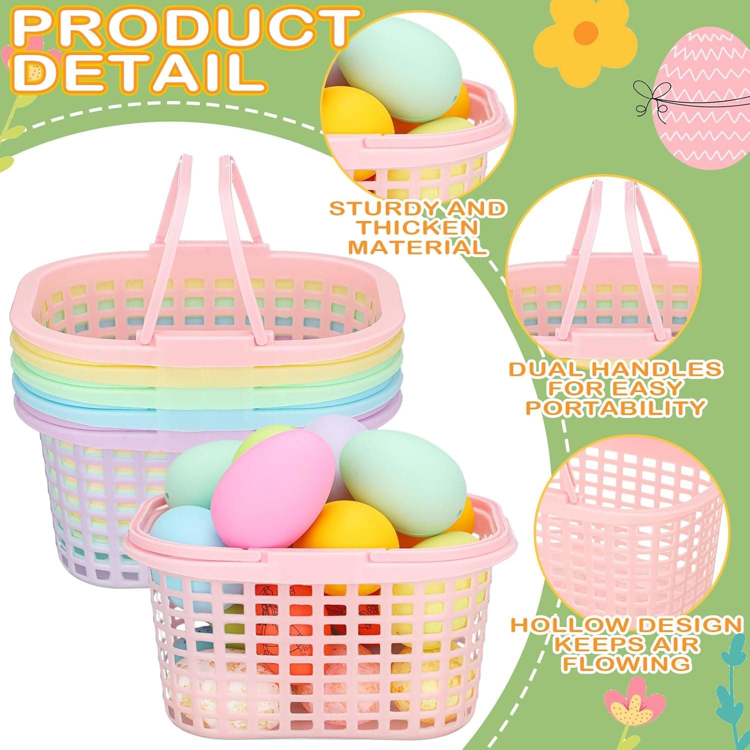 SiliFine 60 Pcs Pastel Plastic Easter Baskets Bulk Small Colorful Plastic Baskets with Handles Easter Gift Wrap Basket for Easter Party Egg Hunts Easter Eggs Party Favor : Everything Else thumbnail 2