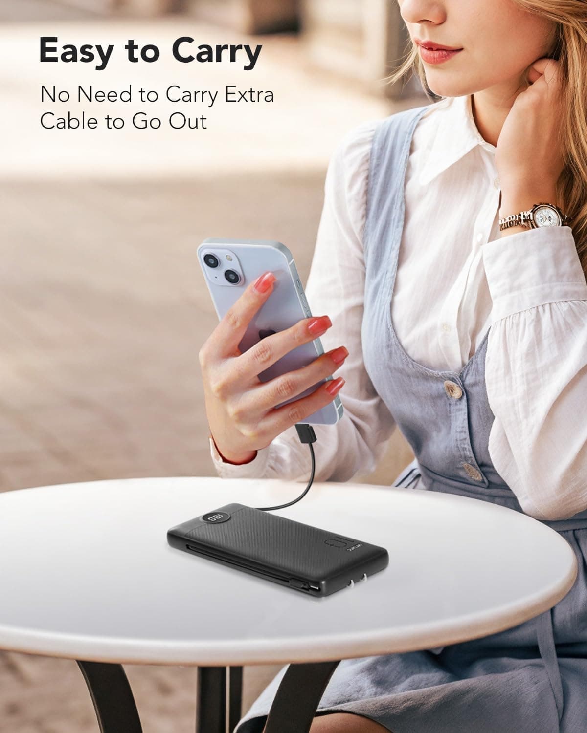 VRURC 10000mAh Portable Charger with Built-in Cables and AC Wall Plug thumbnail 5