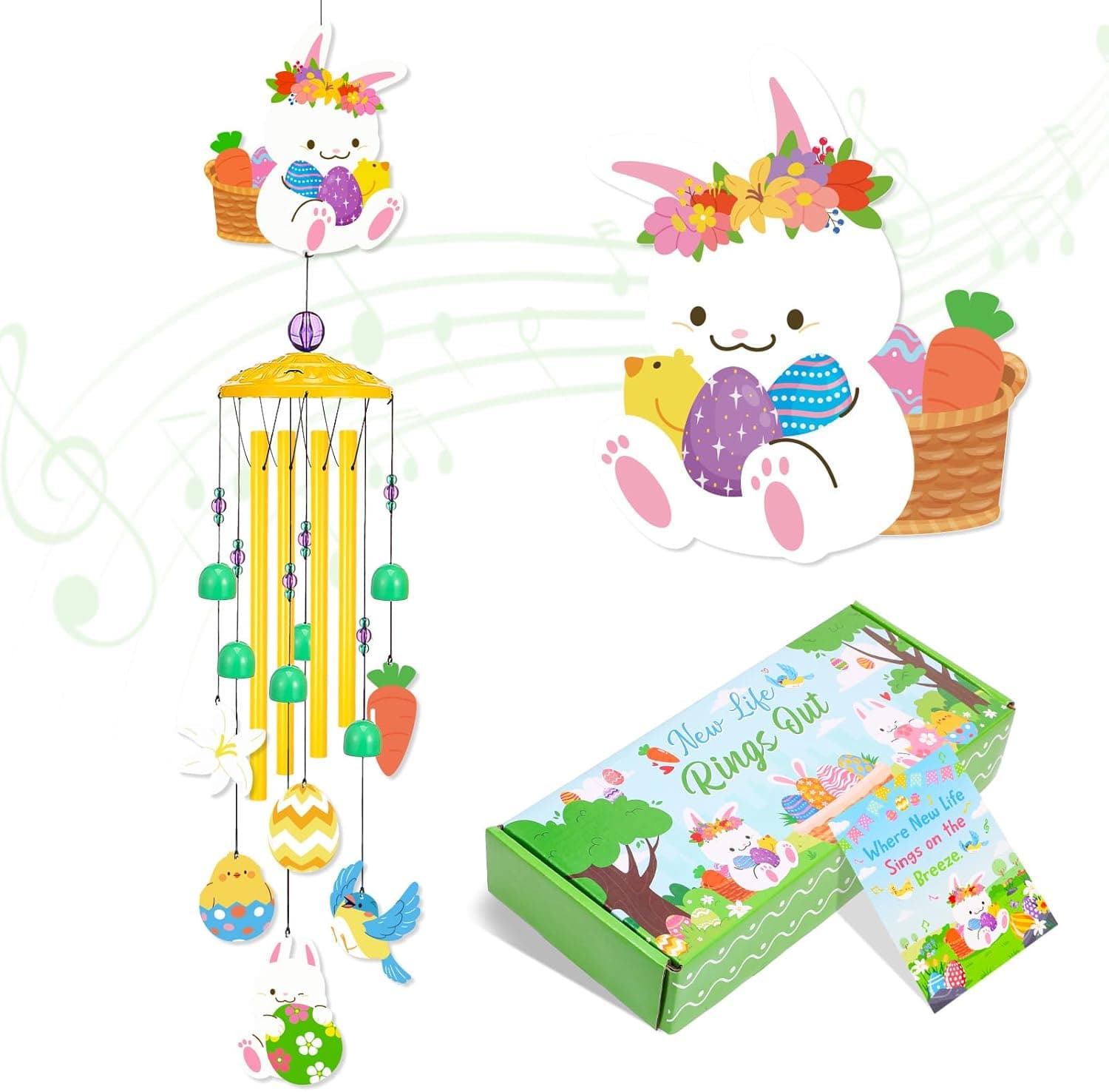 Hoemwarm Easter Wind Chimes with Bunny, Eggs and Gift Box image 1