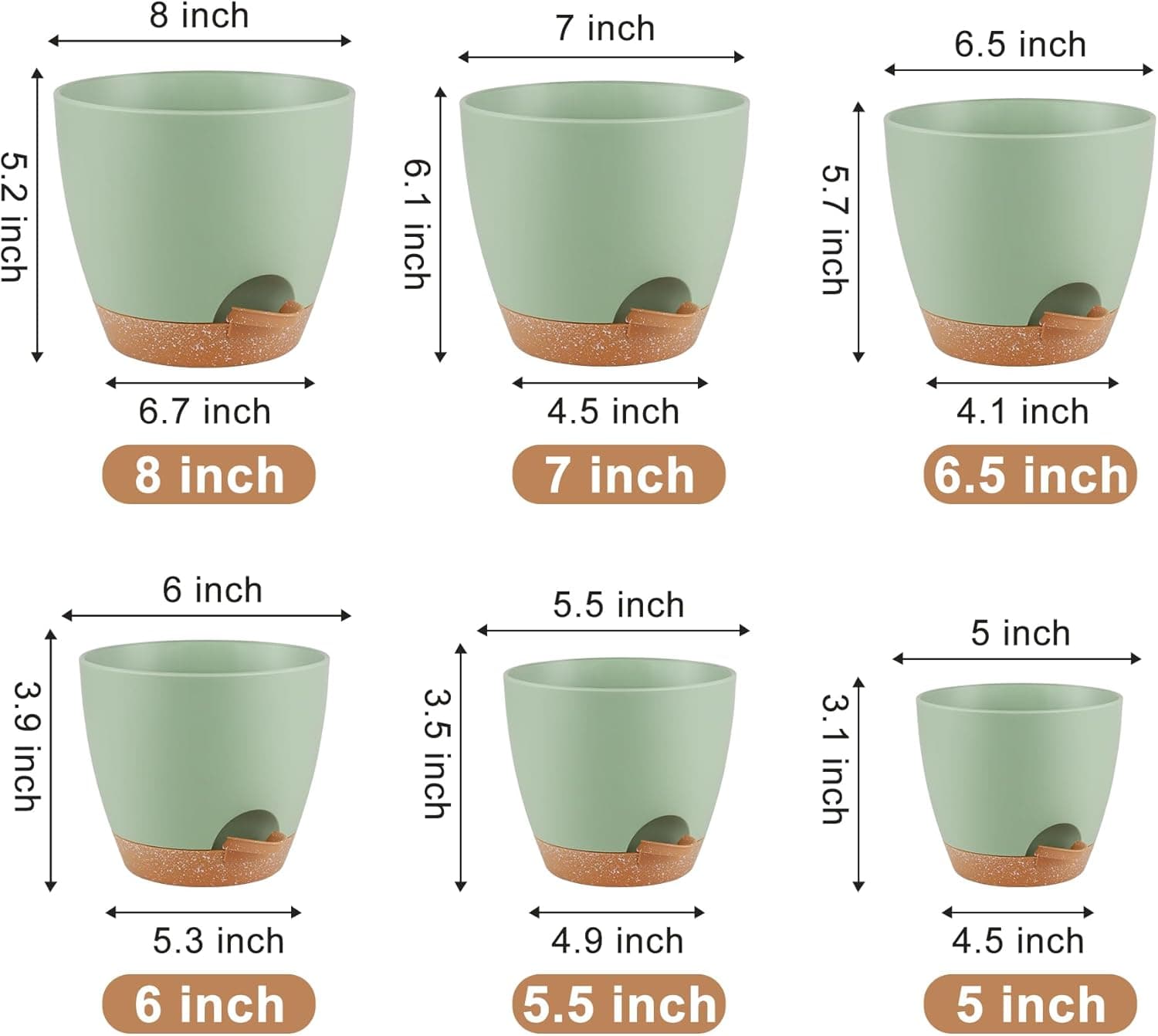 QRRICA Self-Watering Plant Pots Set of 6 - Green thumbnail 3