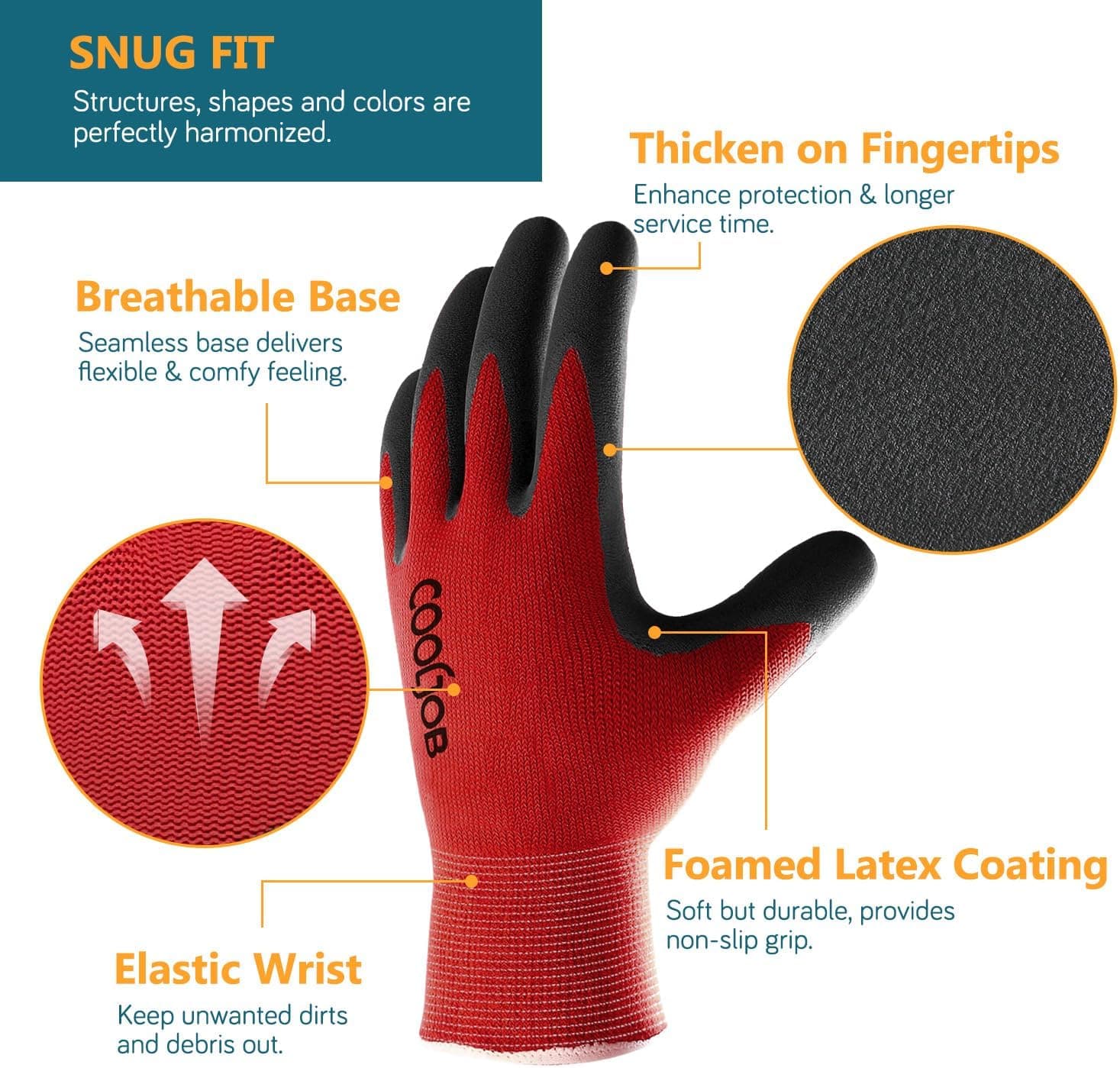 COOLJOB Gardening Gloves for Men, 2 Pairs Breathable Rubber Coated for Garden Weeding Landscaping, Outside Work for Lawn Yard, Men thumbnail 2