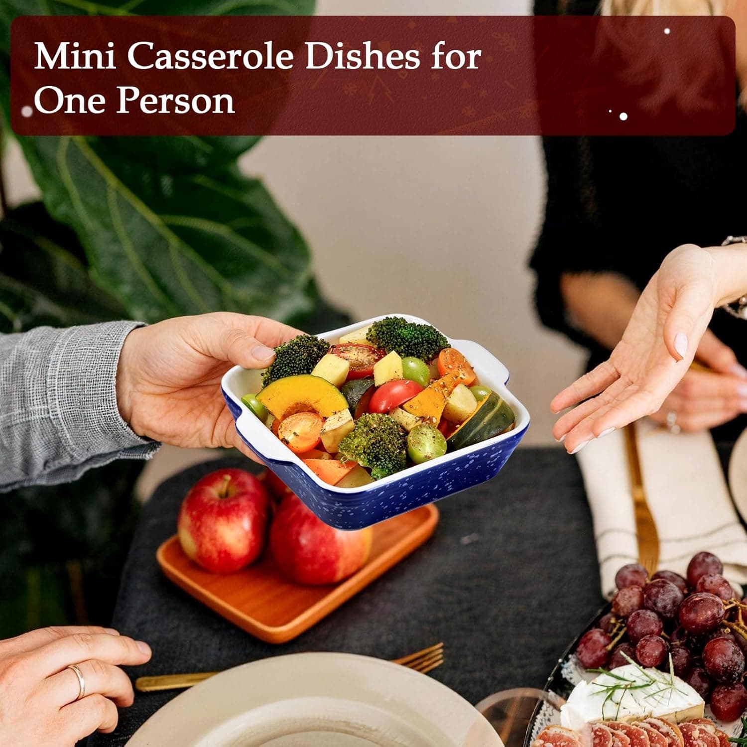 NUTRIUPS 5.5“ Square Ceramic Baking Dish Set, 2-Pack Small Baking Pan 13oz Mini Casserole Dish for 1~2 Baking &amp; Serving (Red&amp;Blue): Home &amp; Kitchen thumbnail 5