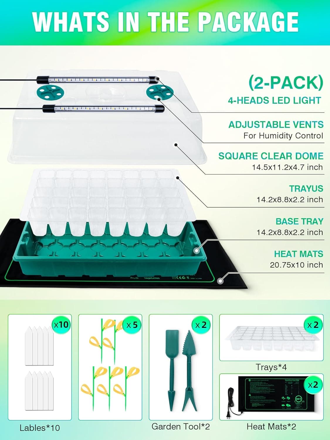 Hugbow Seed Starter Tray with Grow Lights and Heat Mat, 3-in-1 Soil Meter, 80-Cell Seed Growing Tray, Germination &amp; Plant Propagation Station for Indoor Plants 2-Pack : Patio, Lawn &amp; Garden thumbnail 3