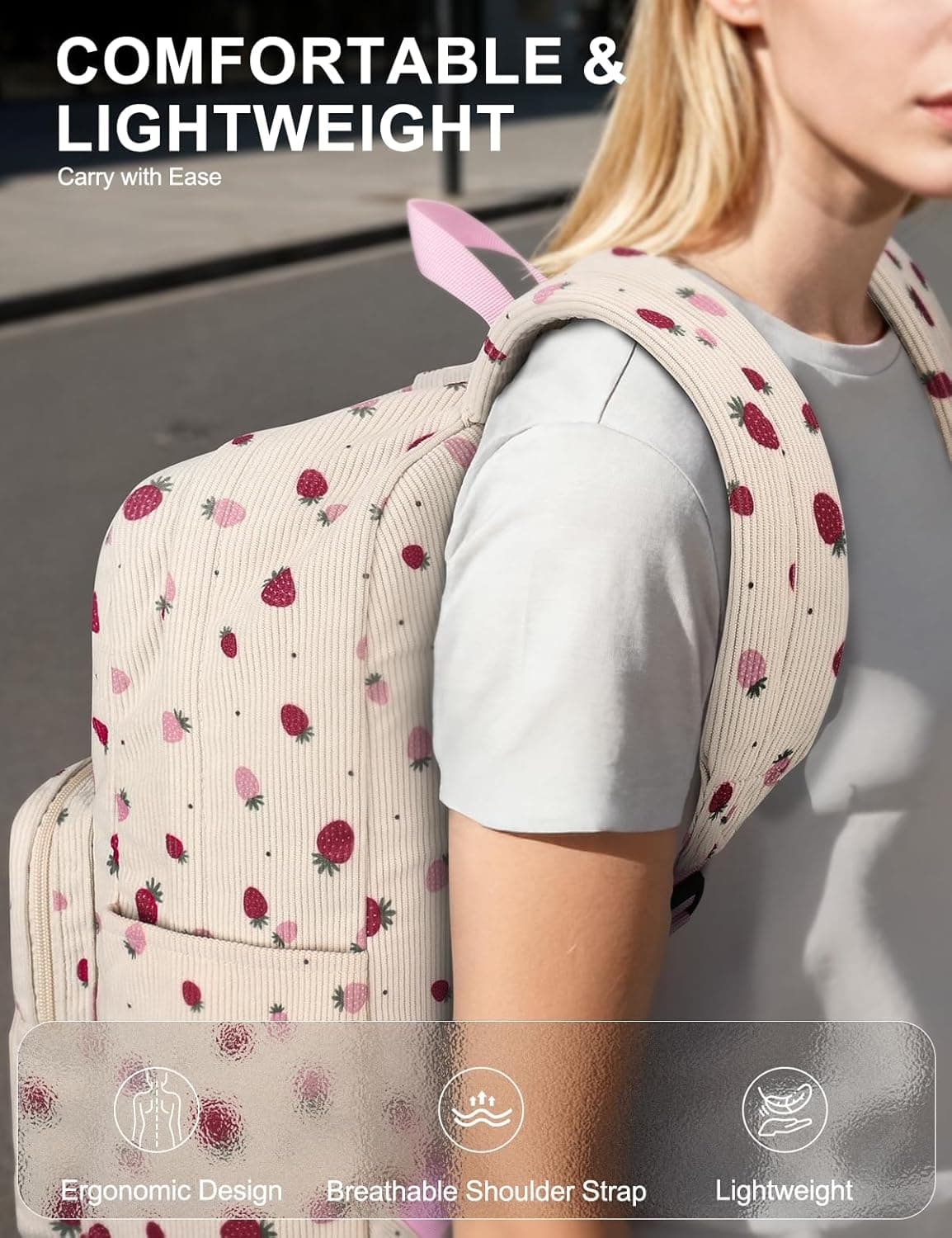 VASCHY Corduroy Backpack in Strawberry thumbnail 5