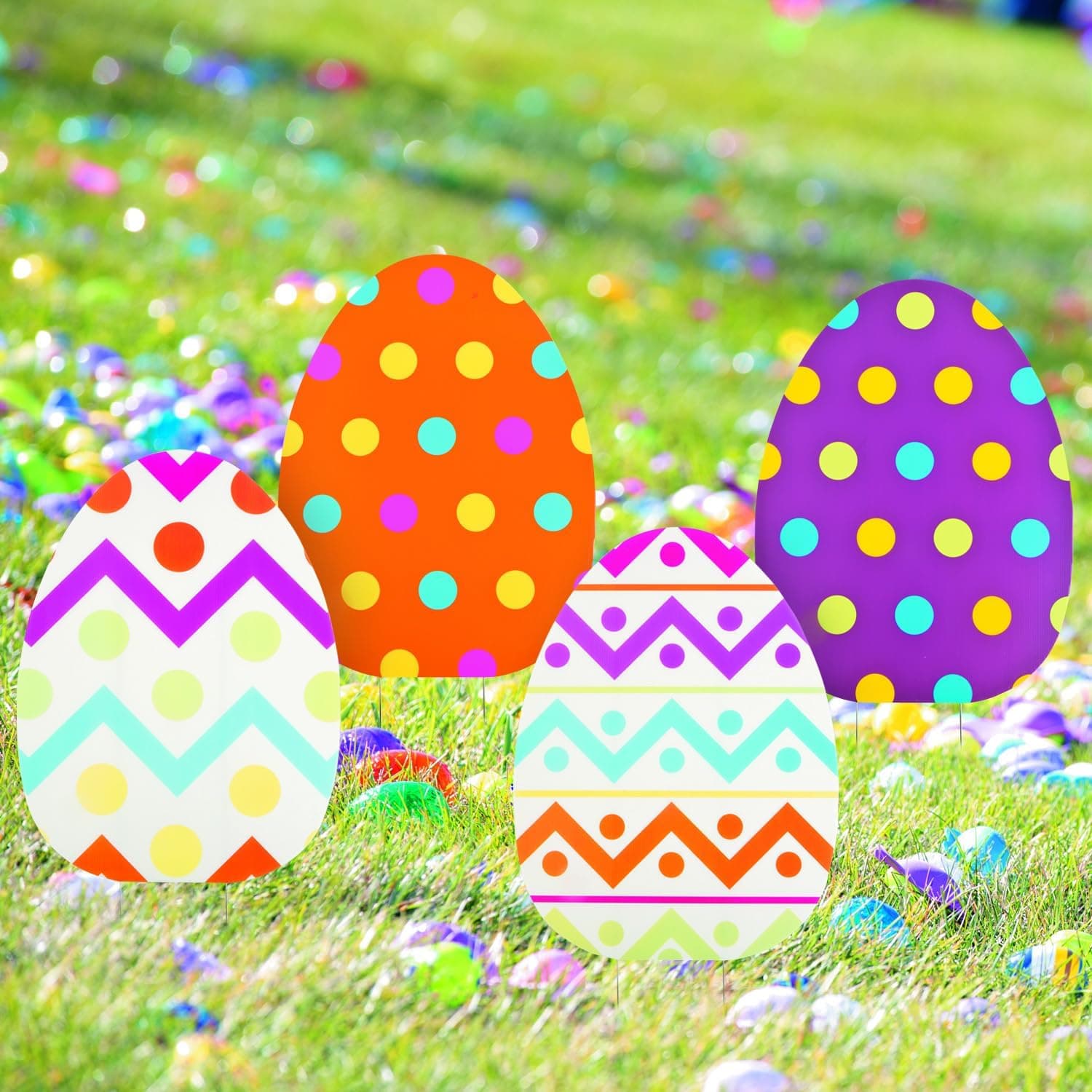 Fun Express Jumbo Easter Eggs Yard Signs 4-Pack - Large 18x24.5 Outdoor Easter Decorations with Stakes | Weather-Resistant Egg Hunt Signs for Front Yard, Lawn &amp; Garden Party Decor : Patio, Lawn &amp; Garden thumbnail 2
