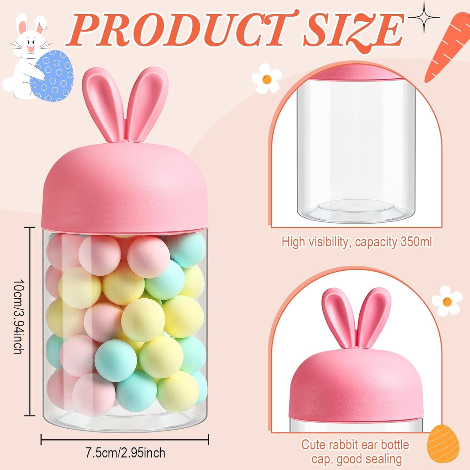 Mimorou 4 Pcs Easter Plastic Jar with Bunny Ear Cap Clear Candy Jar Easter Decorations Food Storage Canister for Easter Party Gift Chocolate Candy Sweets Mini Eggs Table Decoration : Home &amp; Kitchen thumbnail 2