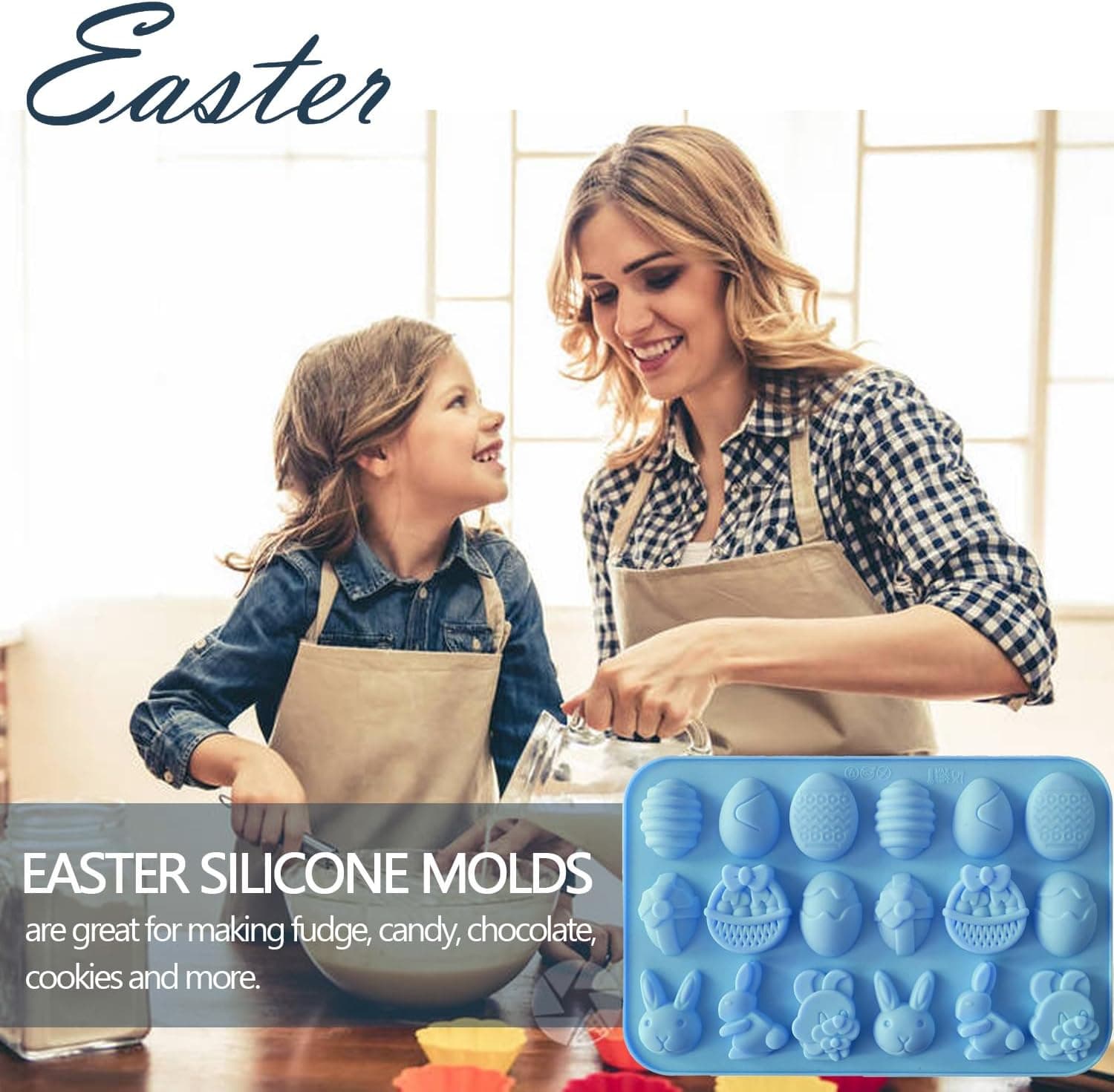 Food-Grade Silicone Easter Chocolate Molds (2 Pack) - 36 Cavities Bunny, Egg &amp; Basket Shapes | Reusable Non-Stick Mold for DIY Candy, Chocolates, Baking | Easter Party &amp; Spring Crafts : Home &amp; Kitchen thumbnail 3