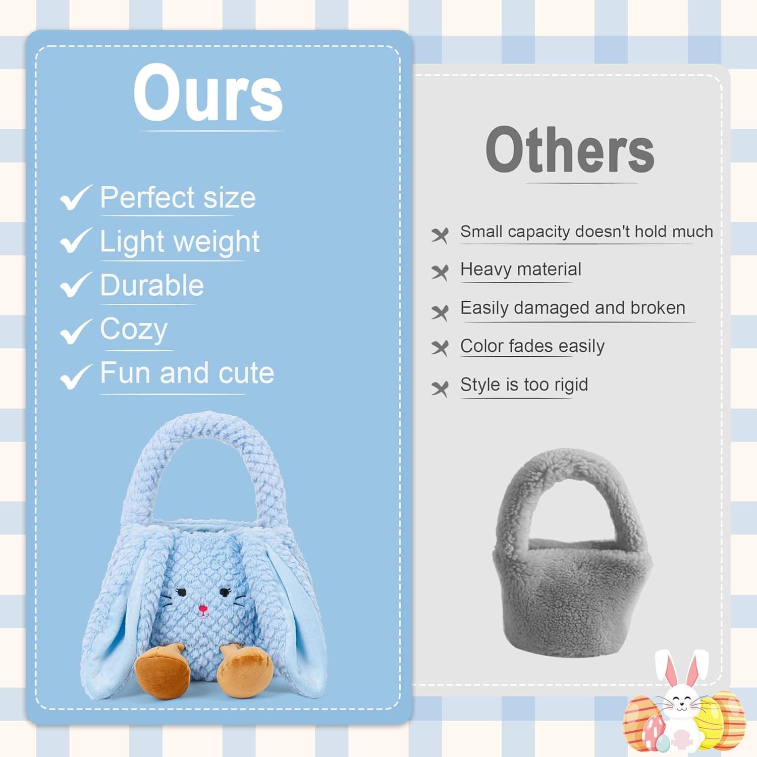 Easter Basket Plush for Kids, Cute Bunny Easter Bucket Egg Hunt Bag Boys Girls Festivals Gift : Baby thumbnail 3