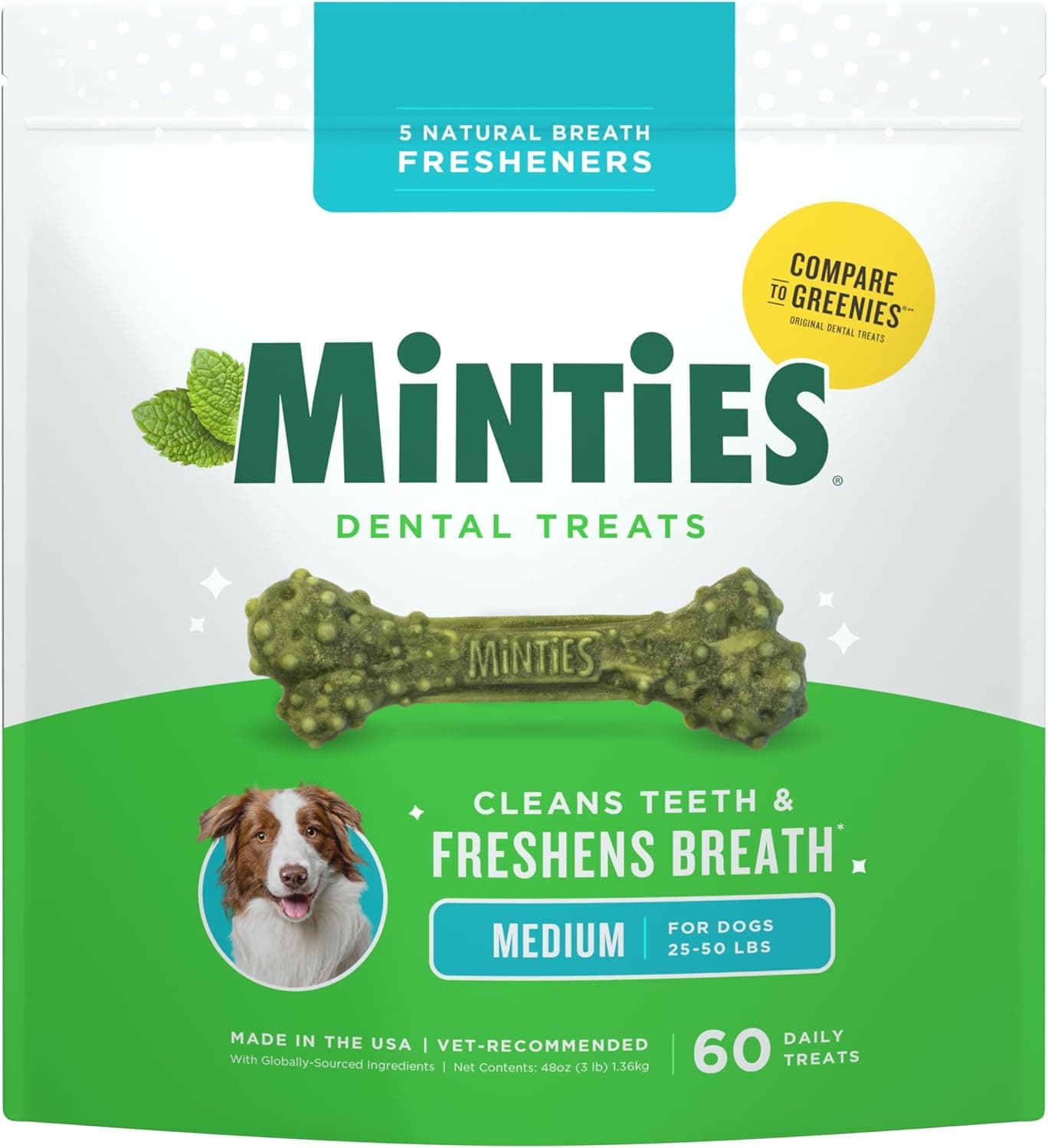 Minties Dog Dental Bone Treats - 60 Count image 1