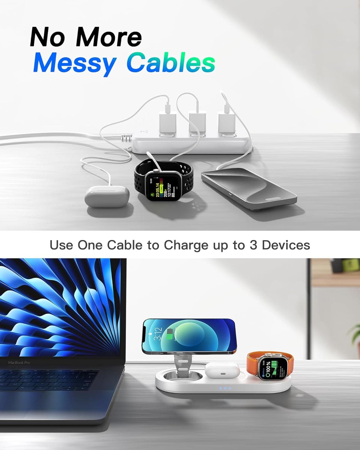 3-in-1 Wireless Charging Station for Apple Devices (White) thumbnail 2