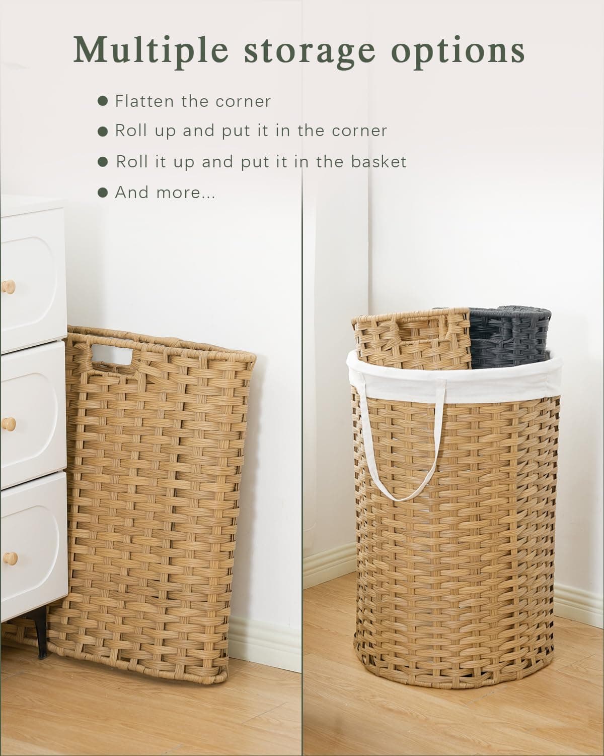 SETVSON Large Laundry Hamper Laundry Basket Round 34.3 Gal (130 L) Handwoven Wicker Laundry Baskets Rattan Laundry Basket with Laundry Bag Handles 2 Mesh Bags for Living Room Bedroom Natural : Home &amp; Kitchen thumbnail 5