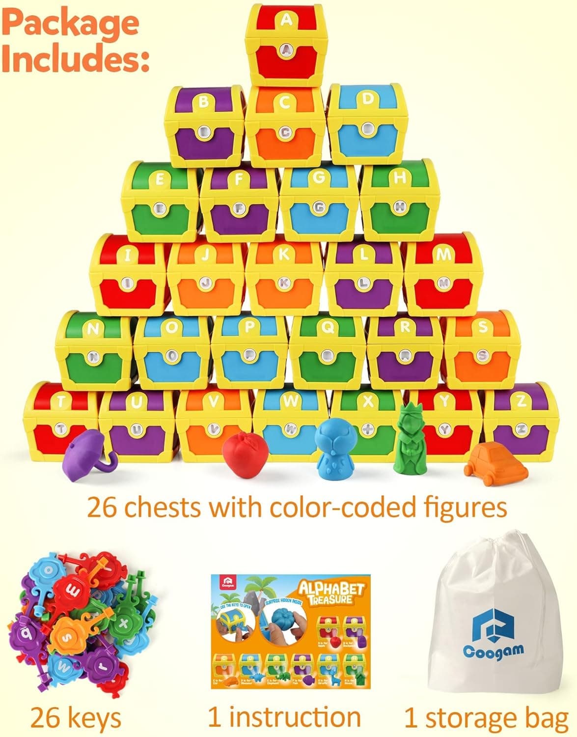 Coogam Alphabet Learning Toys for Toddlers, 26pcs Surprise Letters Treasure Locks with Keys, Uppercase Lowercase ABC Matching Color Sorting Game, Montessori Fine Motor Skill Gift for 3 4 5 Year Old : Toys &amp; Games thumbnail 5