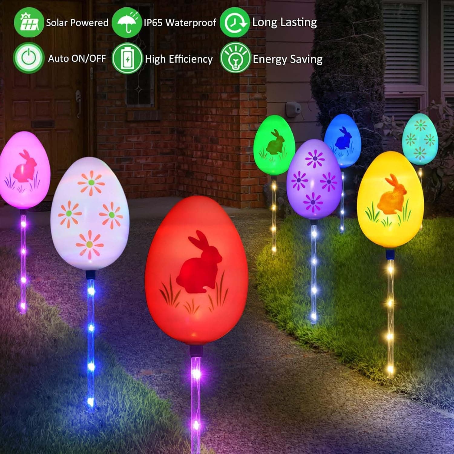Windpnn Upgraded 8-Pack Solar Easter Egg Stake Lights (Big Egg) thumbnail 2