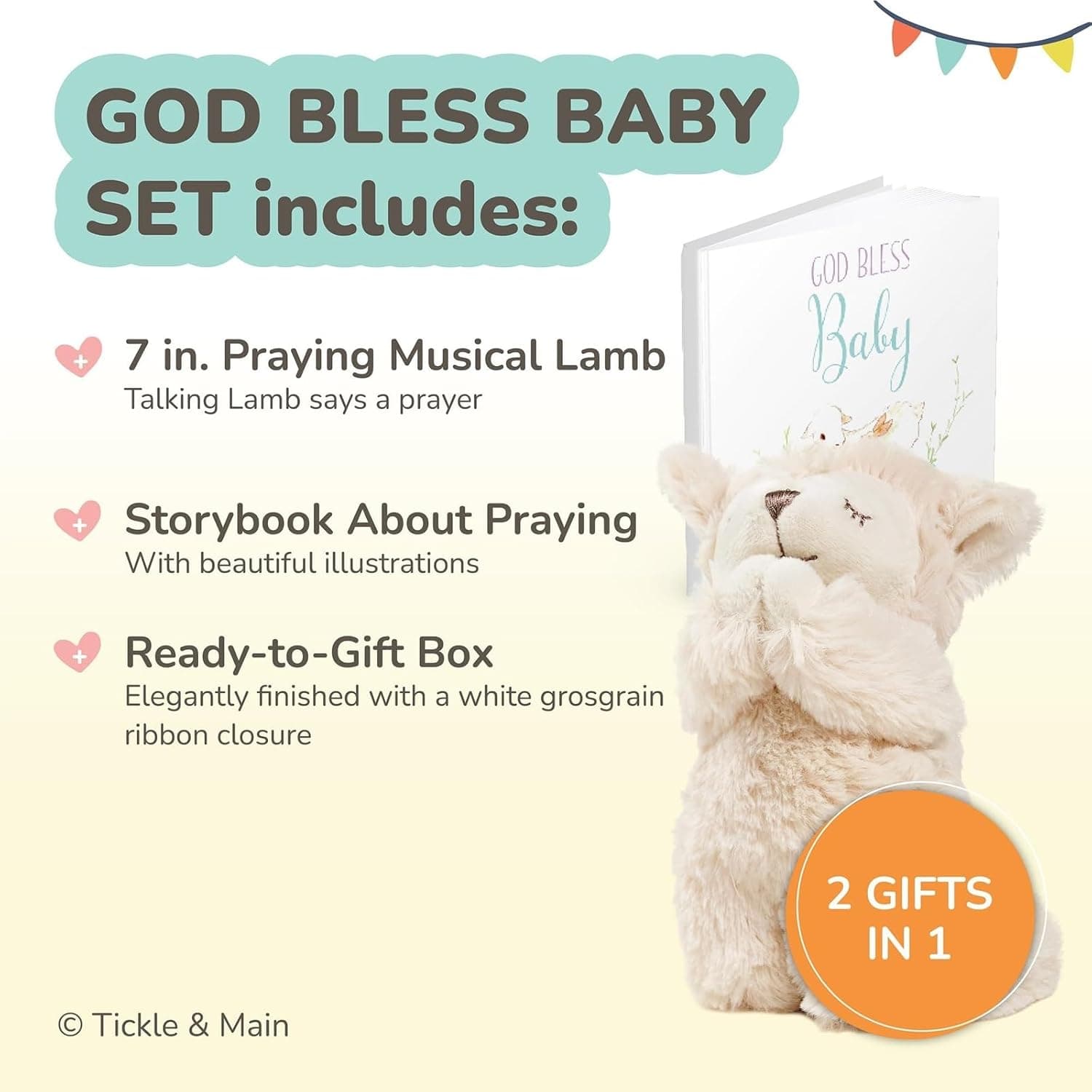 Tickle & Main Catholic Baptism Gift Set - Prayer Lamb & Prayer Book thumbnail 2