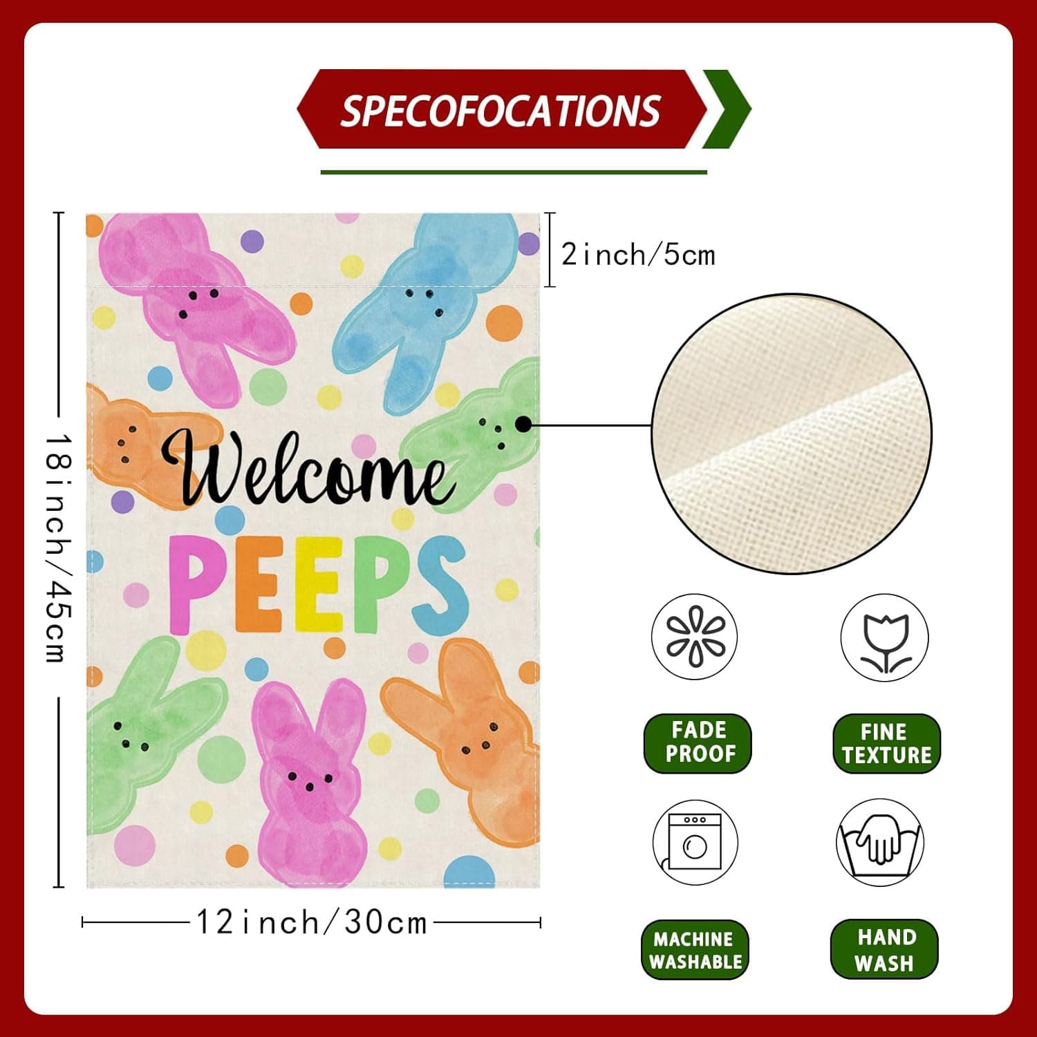 ZAEW Welcome Easter Colorful Dots Cute Bunny Watercolor Rabbits Spring Garden Flag Yard Flag 12x18 Inch Double Sided Small Mini Yard Outdoor Outside Holiday Decoration : Patio, Lawn &amp; Garden thumbnail 5