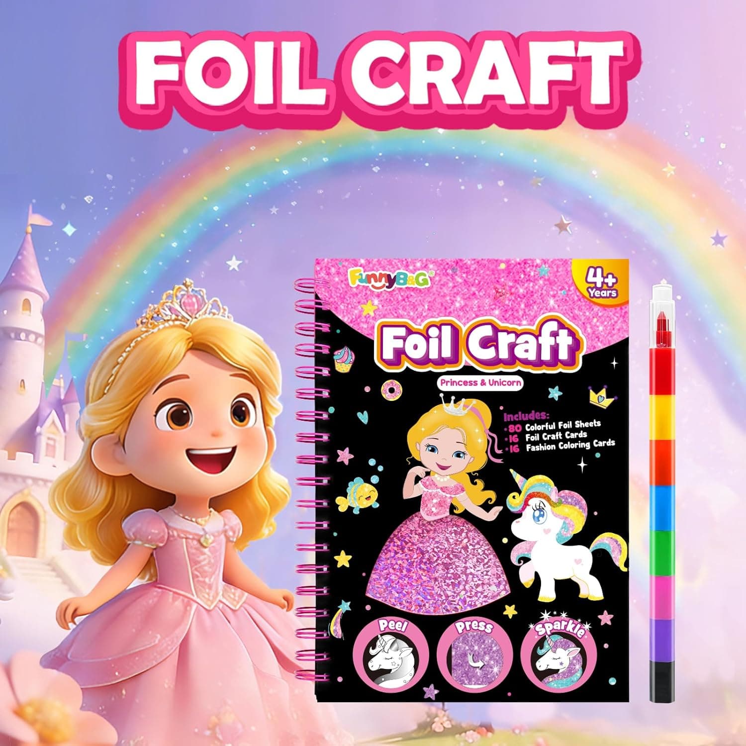 FUNNYB&G Foil Art Crafts for Kids Ages 4-8 - Princess Edition thumbnail 3