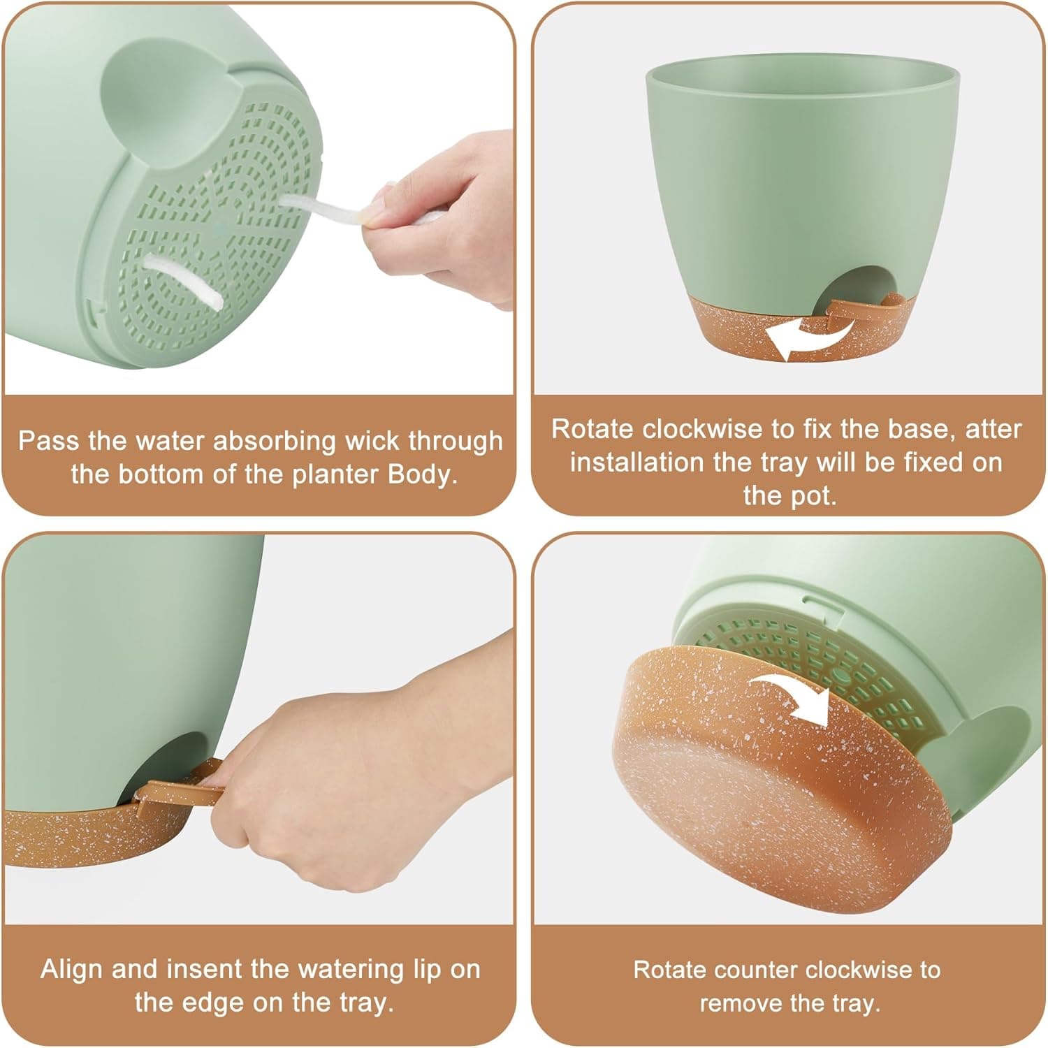 QRRICA Self-Watering Plant Pots Set of 6 - Green thumbnail 2