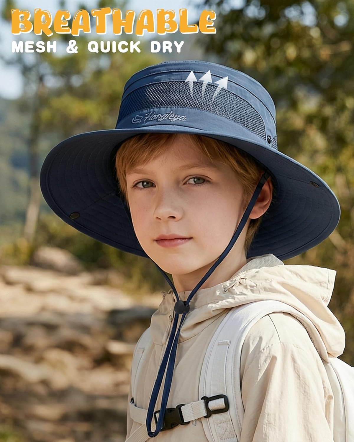 HONGTEYA Kids Sun Hat UPF 50+ Toddler Summer Bucket Hat Outdoor Fishing Safari for Boys Girls Age 2-13 Years (US, Age, 5 Years, 13 Years, Dark Blue) : Clothing, Shoes &amp; Jewelry thumbnail 3