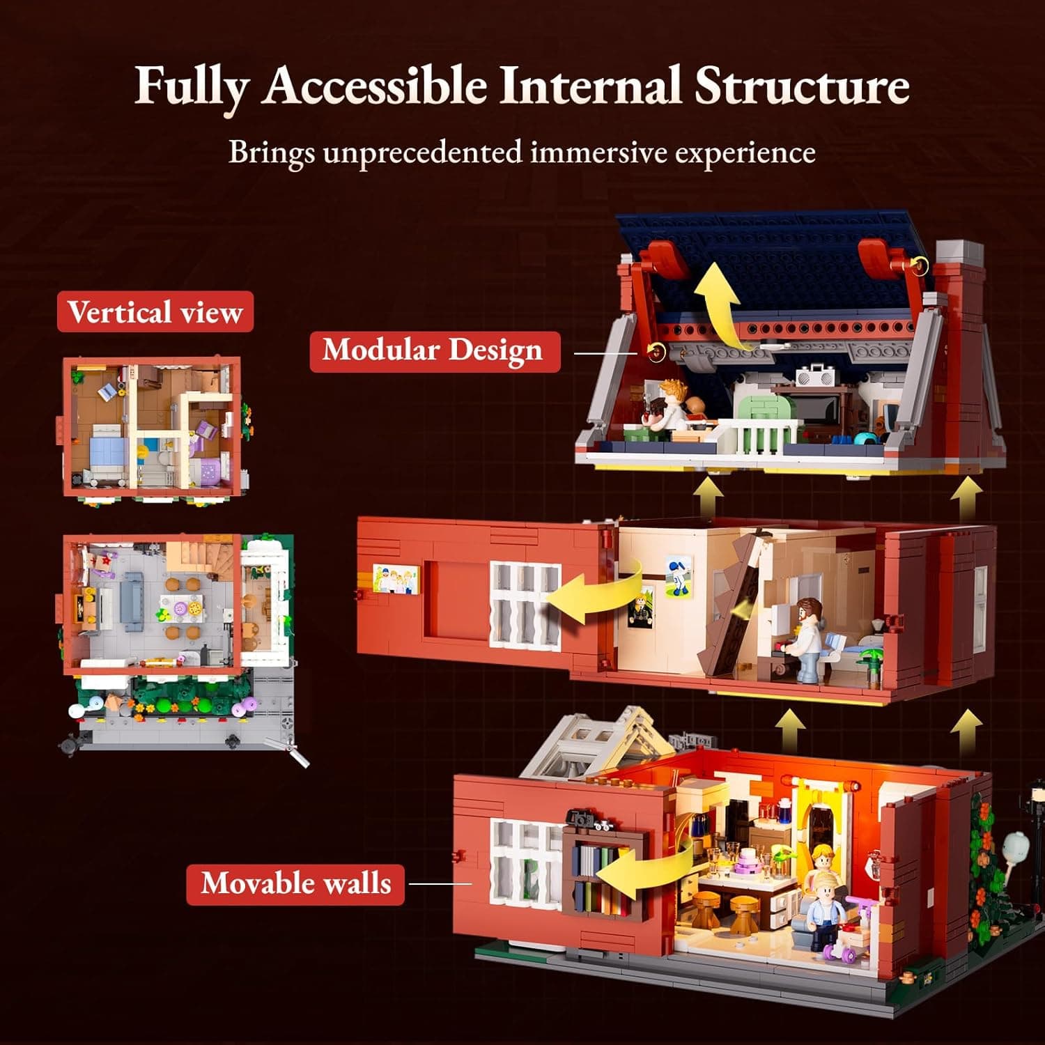 LUMIBRICKS Redbrick Row House Lighting Building Bricks Set - City Town LED Light Modular Construction Model Collection Display Kit with Minifigures 2663 Pcs for Adults &amp; Teens : Toys &amp; Games thumbnail 3