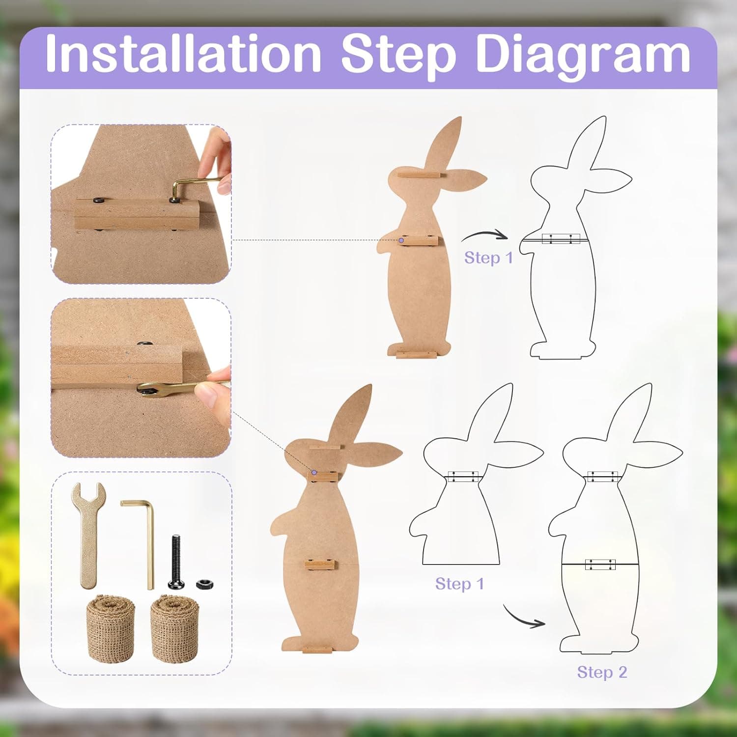 Yerliker 2-Piece Wooden Easter Bunny Porch Signs thumbnail 4