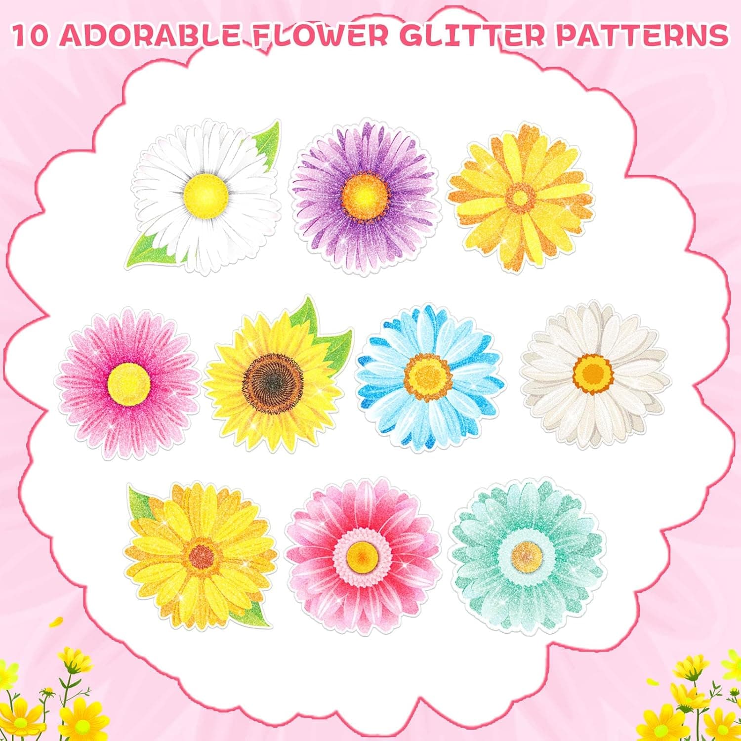 Flower Sticker Glitter Roll - Spring Daisy Sunflower Self-Adhesive Stickers thumbnail 3
