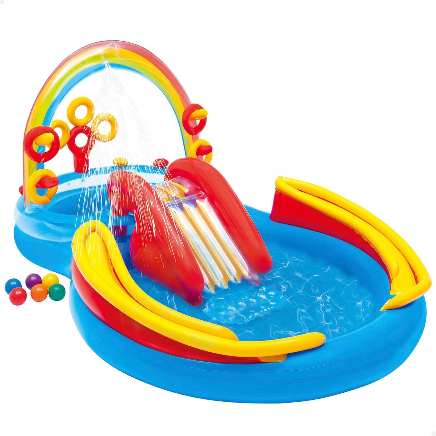 Intex Rainbow Slide Kids Inflatable Pool with Water Slide and Ring Toss image 1