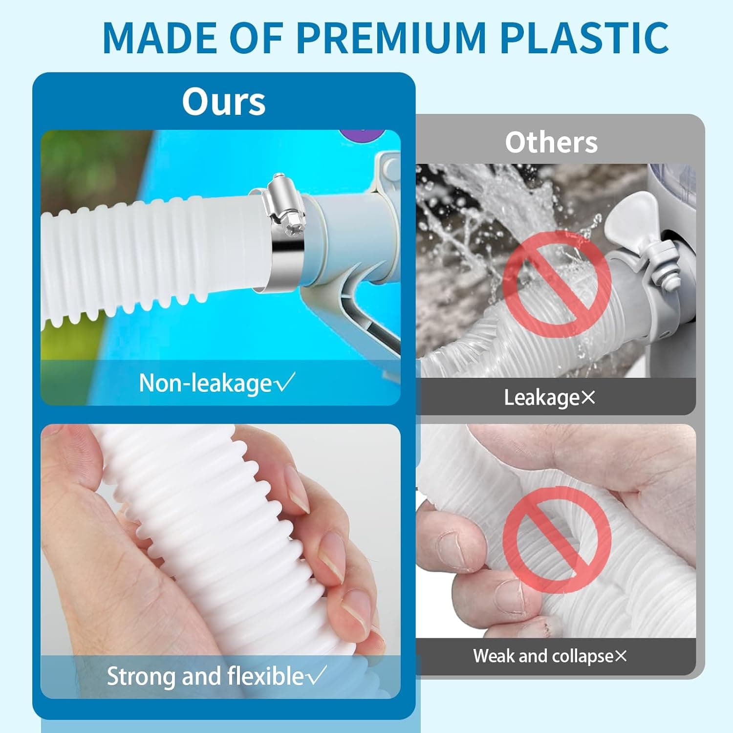 Pool Hose Compatible with Bestway Above Ground Pools, Pool Filter Hose Replacement, 1.25 x 59 Inch Pump Hoses, Compatible with Intex Pump Models 607, 637, 2 Pack 1 1/4 Hoses with 4 Metal Clamps : Patio, Lawn &amp; Garden thumbnail 4