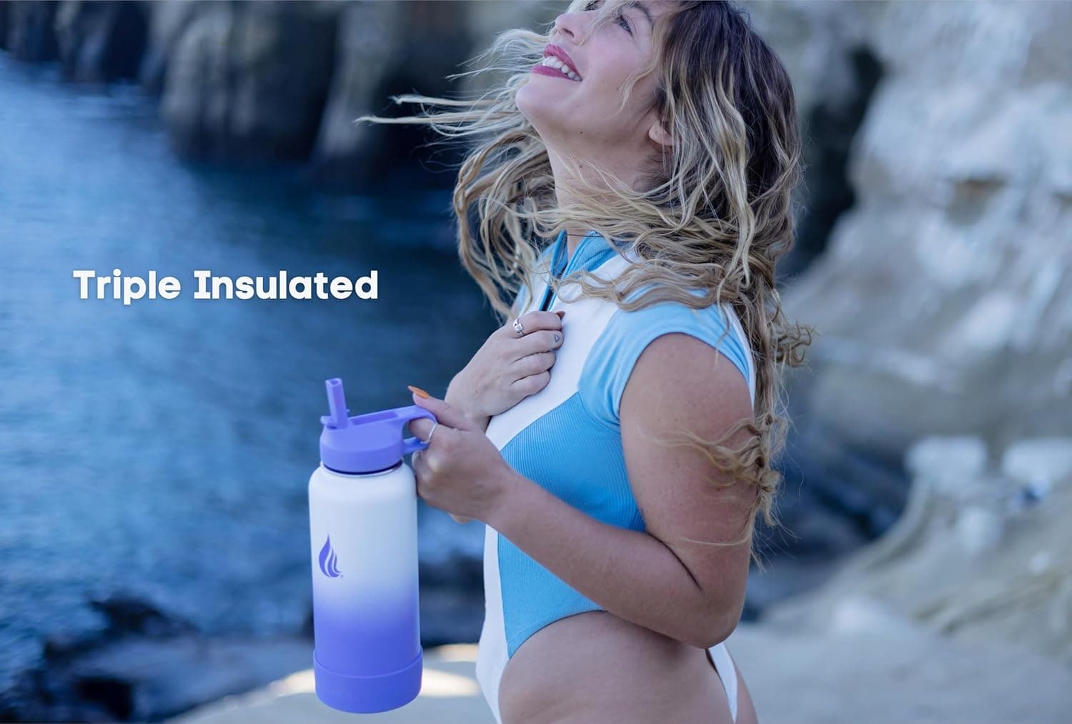 HYDRO CELL Stainless Steel Insulated Water Bottle with Straw - For Cold &amp; Hot Drinks - Metal Vacuum Flask with Screw Cap and Modern Leakproof Sport Thermos for Adults (Lavender/White 32oz): Home &amp; Kitchen thumbnail 5