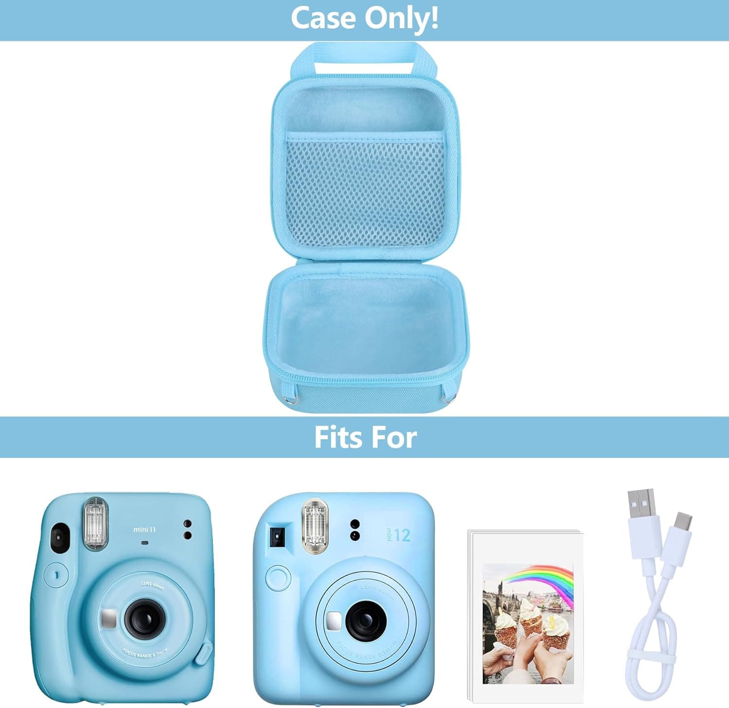 RIYADAone Hard Case Replacement for Fujifilm Instax Mini 12/11 Instant Camera (Pastel Blue Case) : Electronics thumbnail 3