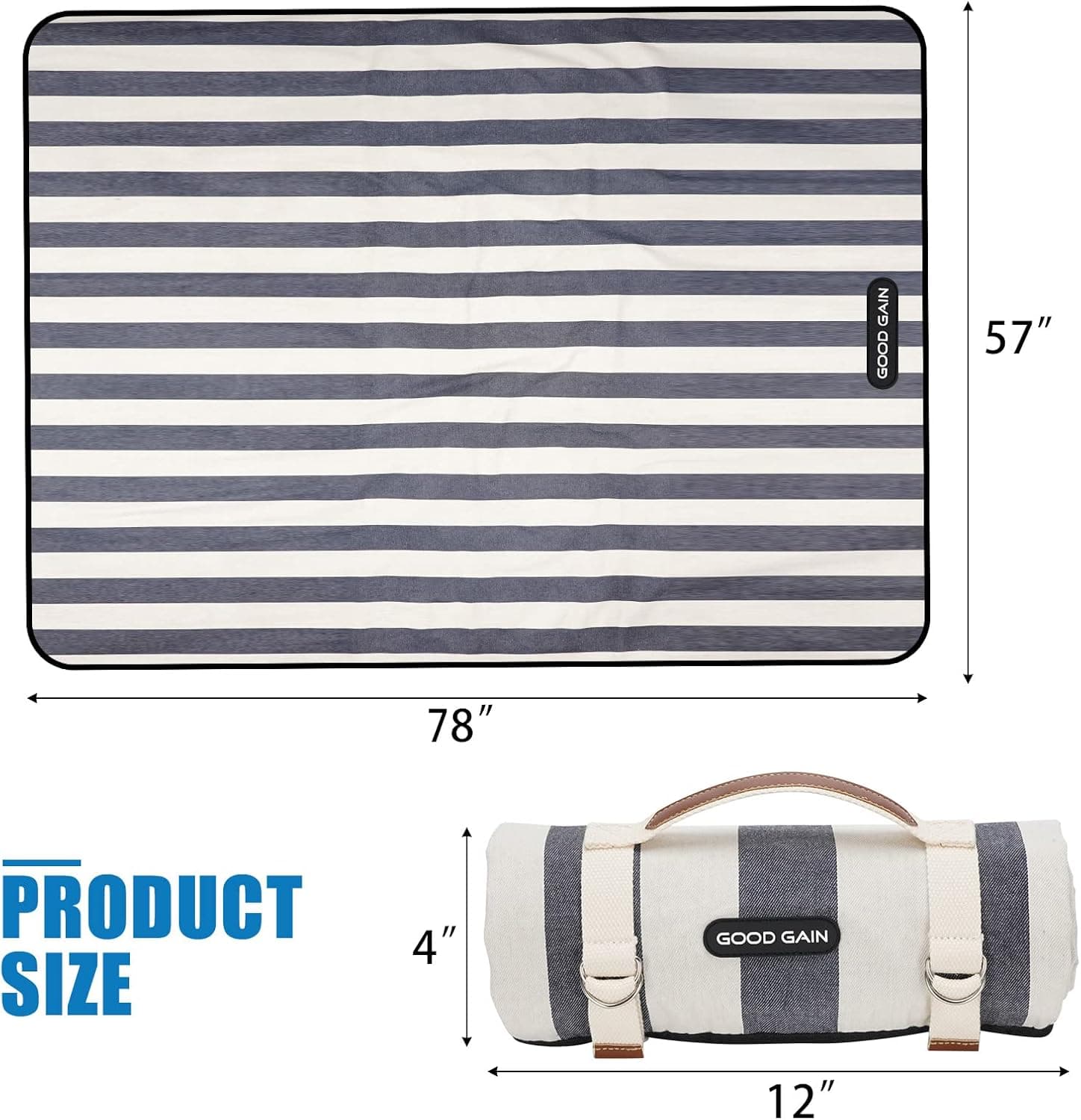 G GOOD GAIN Waterproof Picnic Blanket Portable with Carry Strap for Beach Mat or Family Outdoor Camping Party, Park Blanket for Grass Park, Hiking, Travel, Concerts (Denim Blue) : Patio, Lawn &amp; Garden thumbnail 5