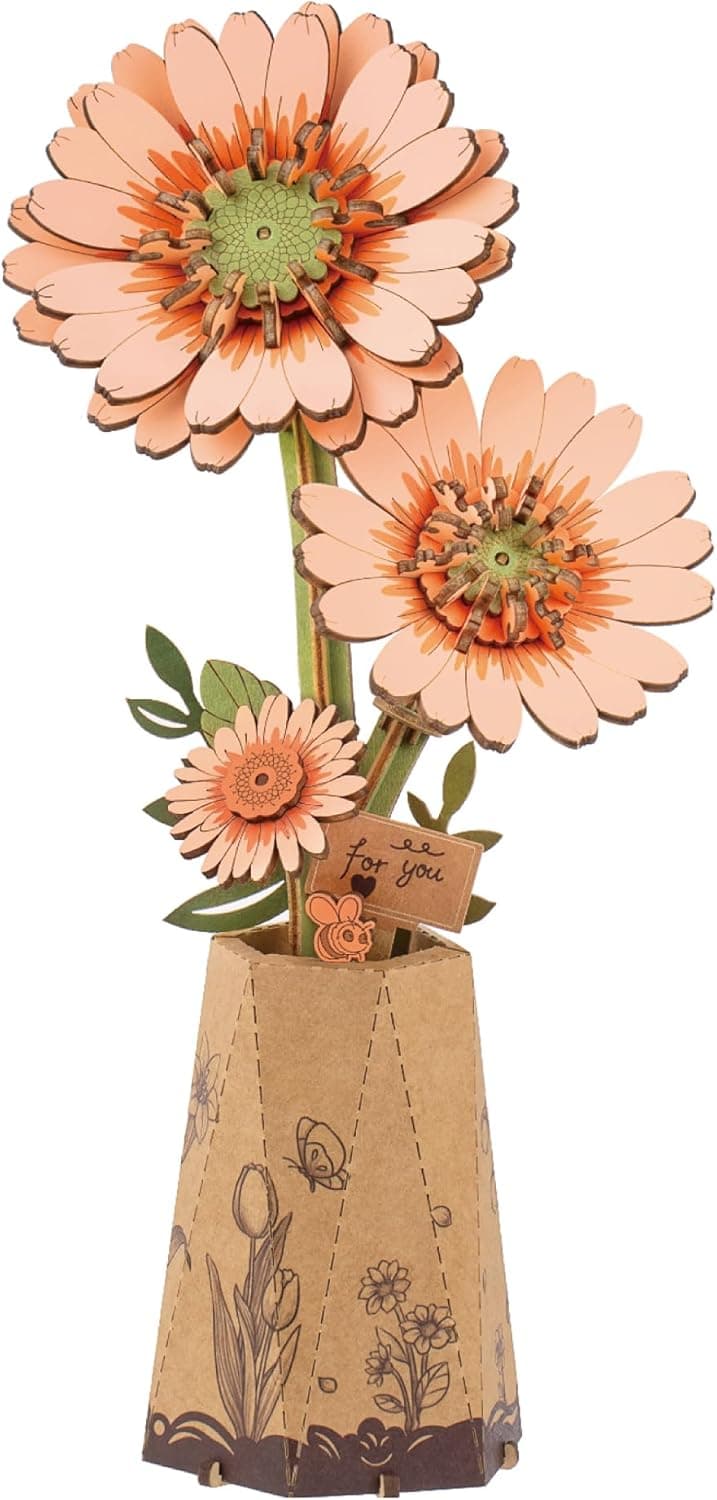 Rowood 3D Wooden Flower Puzzle - Orange Gerbera Daisy — Easter Gifts gift idea