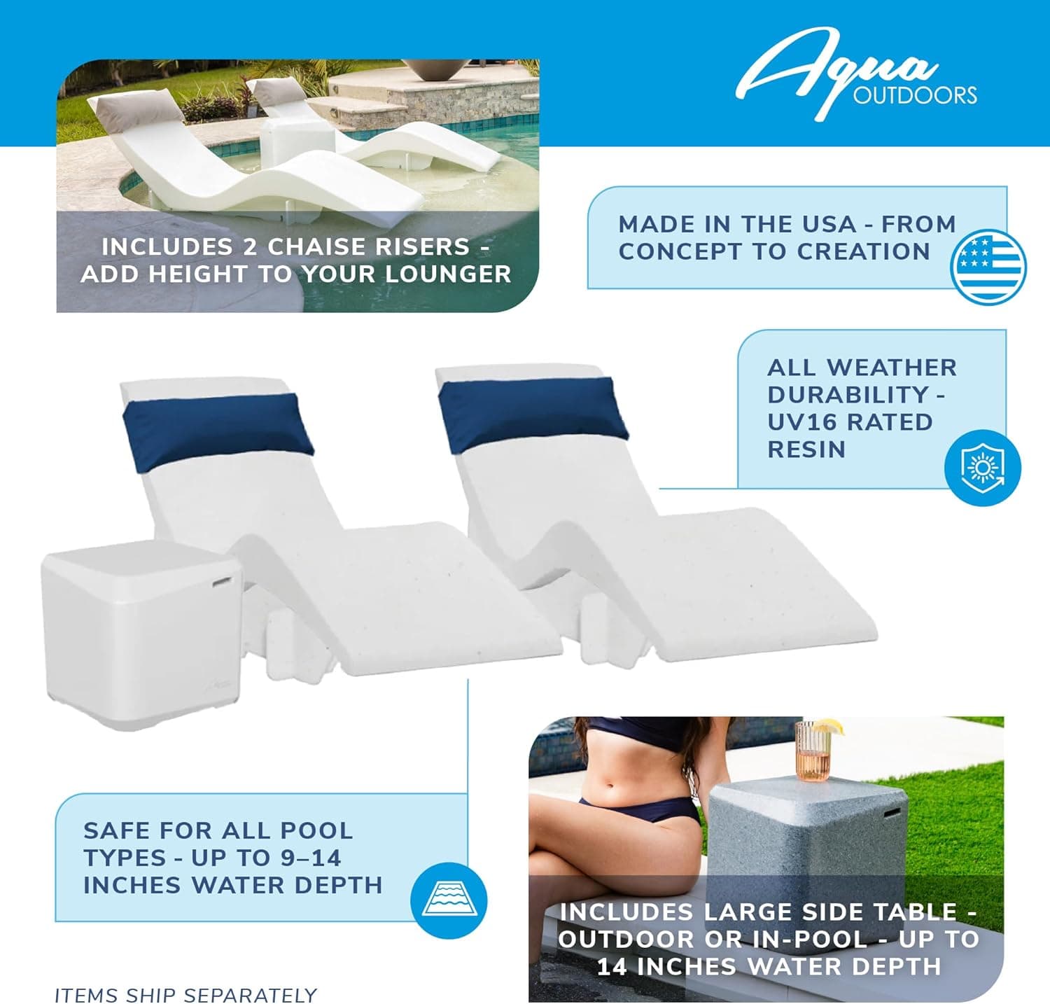 Aqua Outdoors Chaise Lounge Set with Side Table and Pillows thumbnail 4
