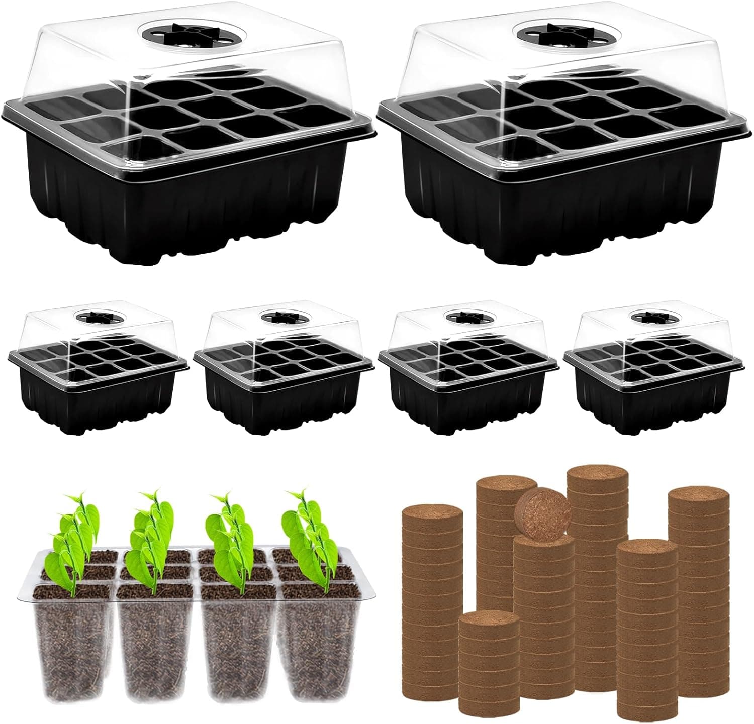 ZeeDix 6 Set Seed Starter Tray Kits, 6 Pack Seed Trays with 90 Pack Coco Coir Pellets, Adjustable Humidity Germination Tray with Dome Lids for Indoor Plants, Mini Greenhouse for Vegetables Garden : Patio, Lawn &amp; Garden image 1