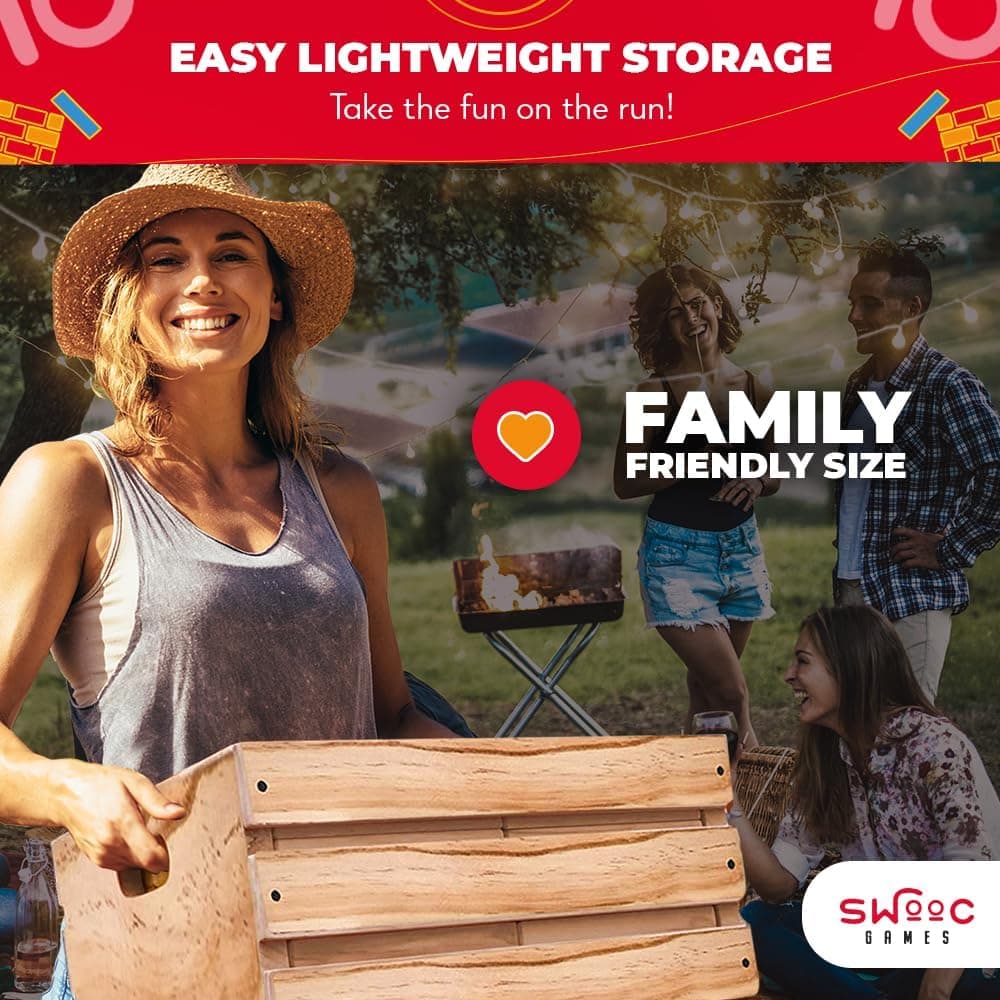 SWOOC Games - Premium Giant Tower Game | 60 Blocks + Storage Crate/Outdoor Table | Stacks up to 5ft | Jumbo Yard Games for Adults and Family | Giant Outdoor Set | Big Backyard Fun | Large Lawn Size : Toys &amp; Games thumbnail 3