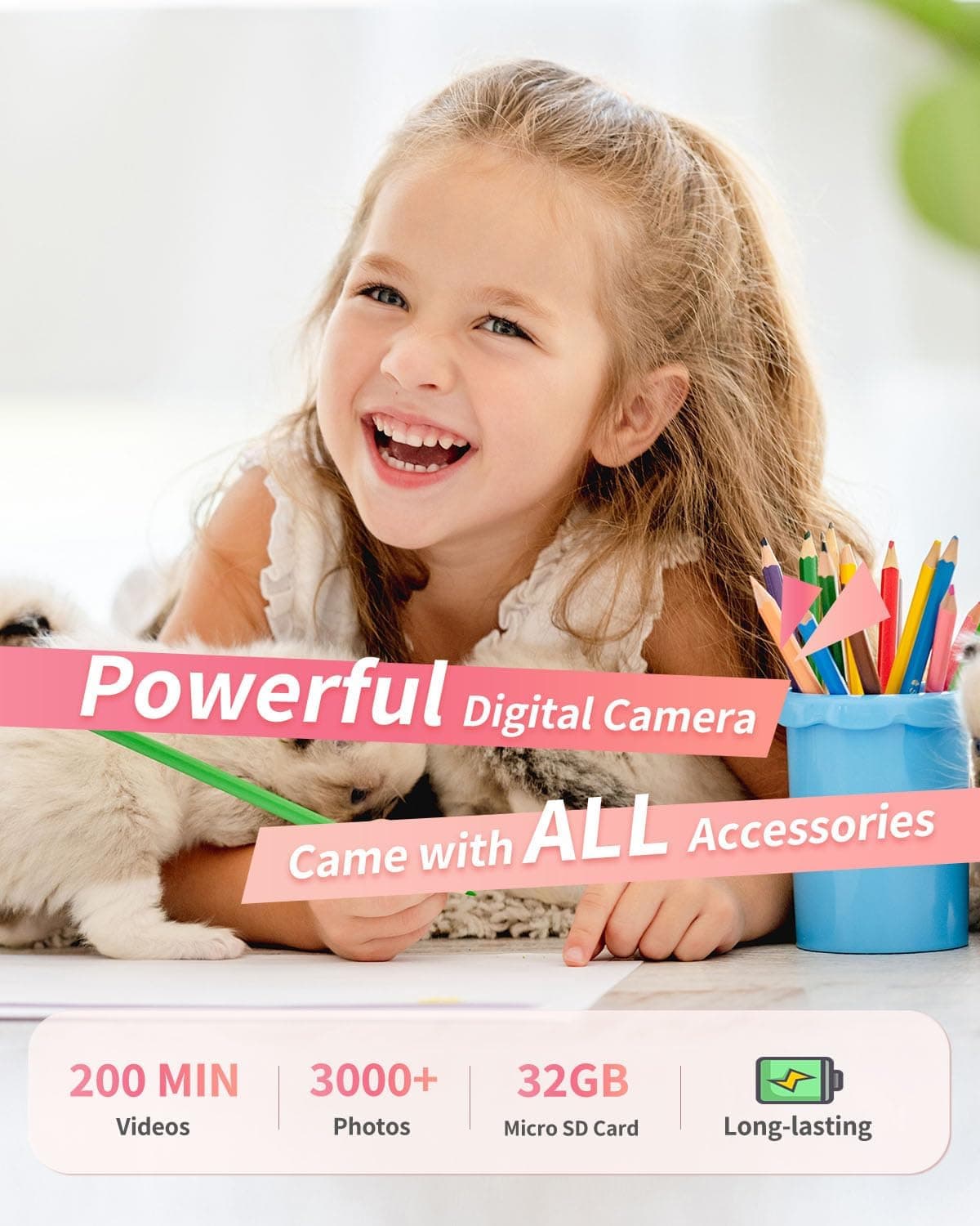 Digital Camera FHD 1080P Kids Camera with 32GB Card and 2 Batteries thumbnail 4