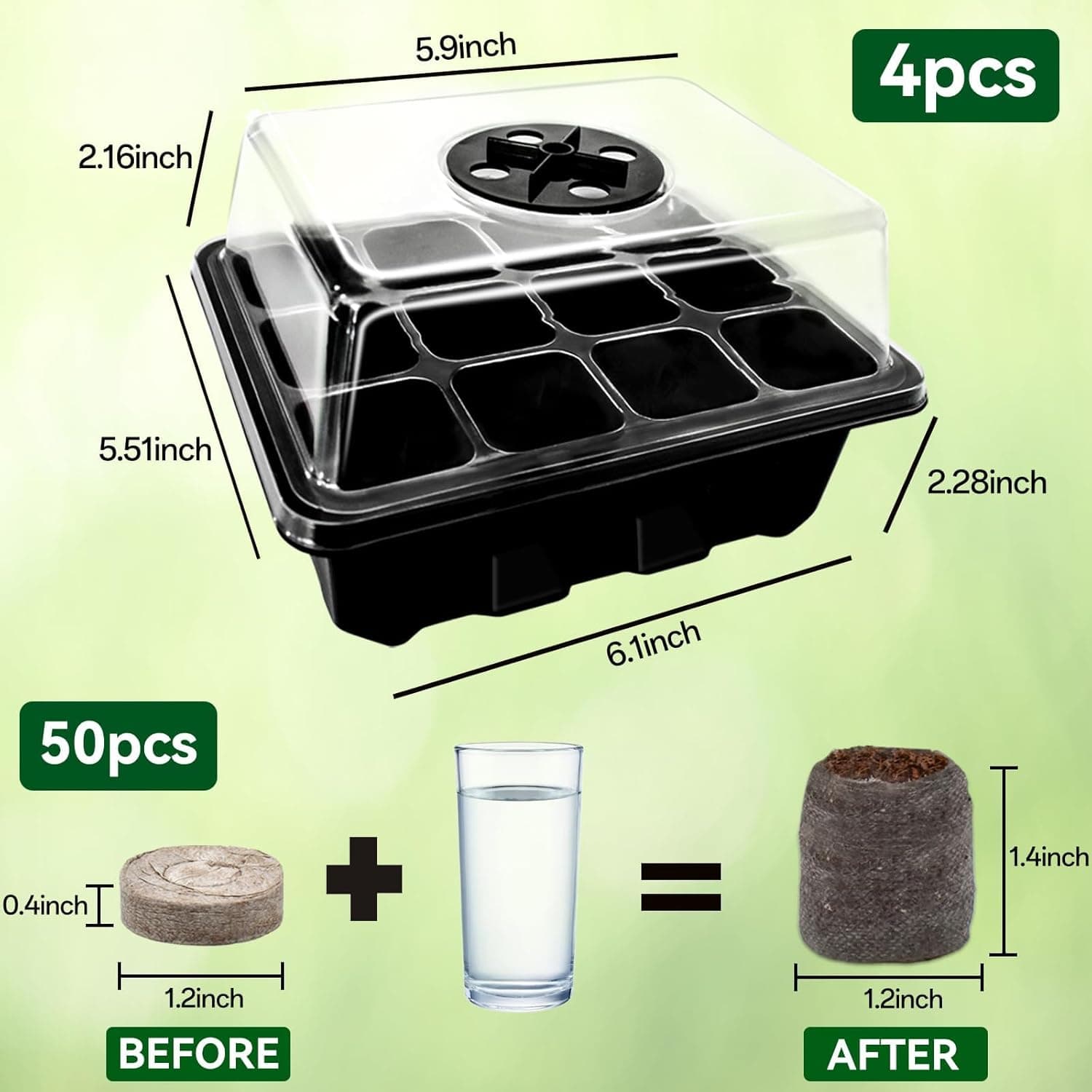 Halatool 4 Pack Seed Starter Tray Kit with 50 Peat Pellets thumbnail 5