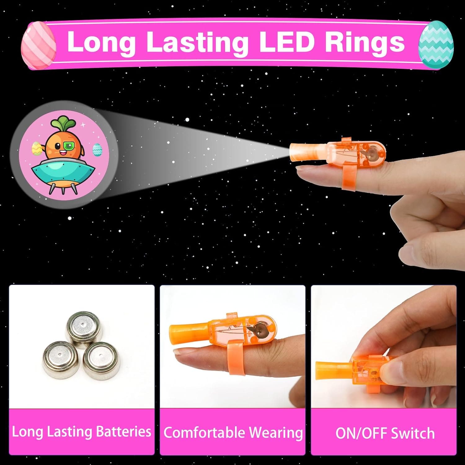 24 Pack LED Light Up Finger Lights Easter Party Favors thumbnail 4