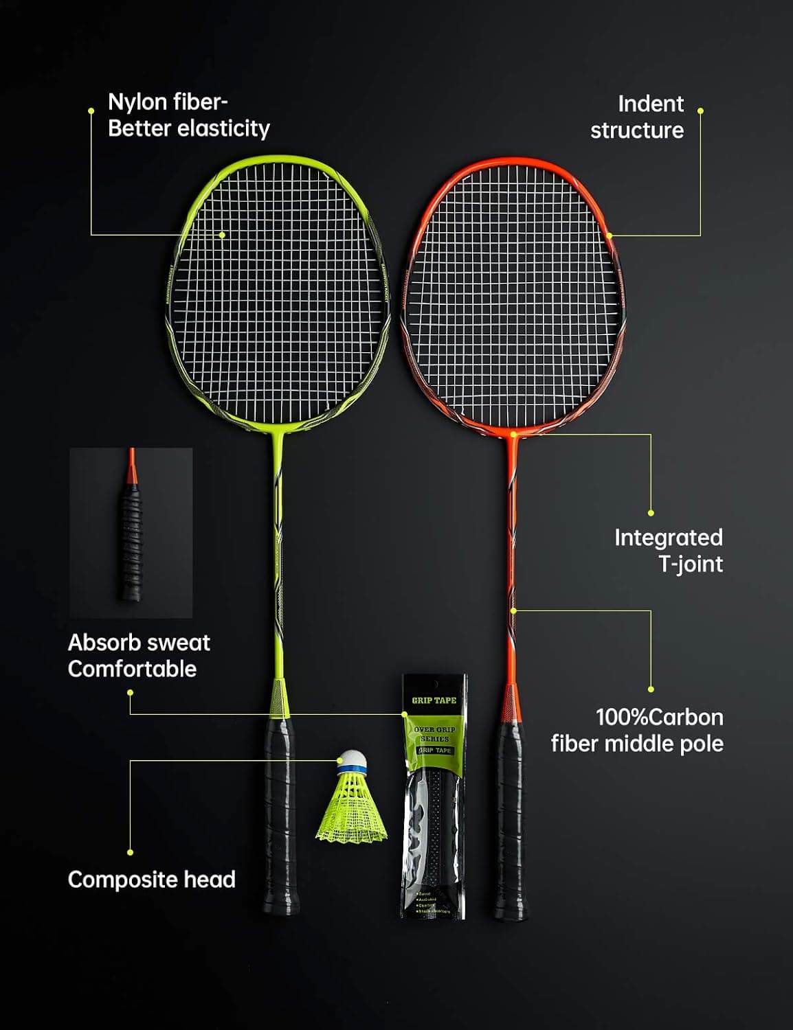 2 Player Badminton Set with Carbon Fiber Rackets thumbnail 2