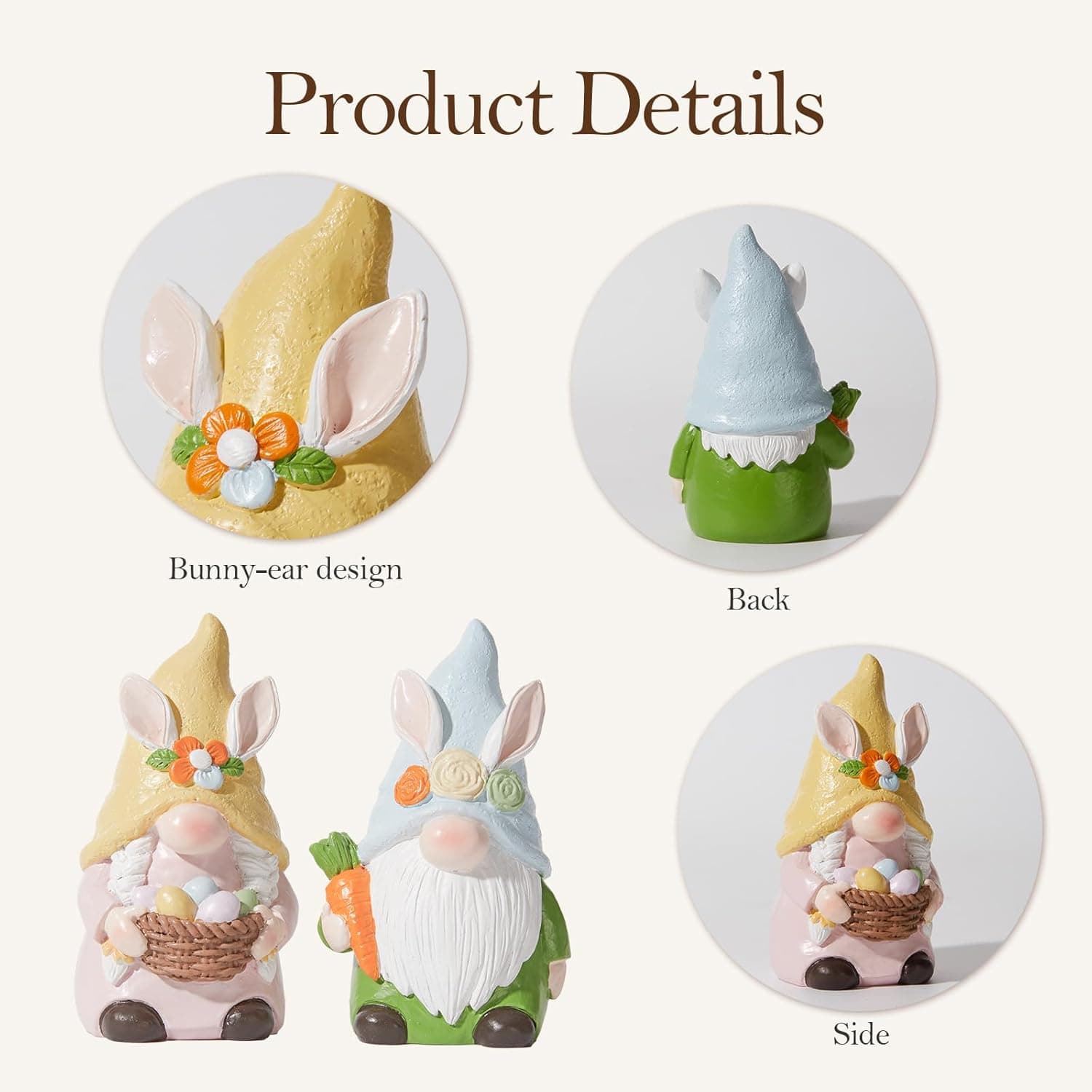 Easter Gnomes Bunny Figurines Set - Resin Rabbit-Eared Decor thumbnail 5