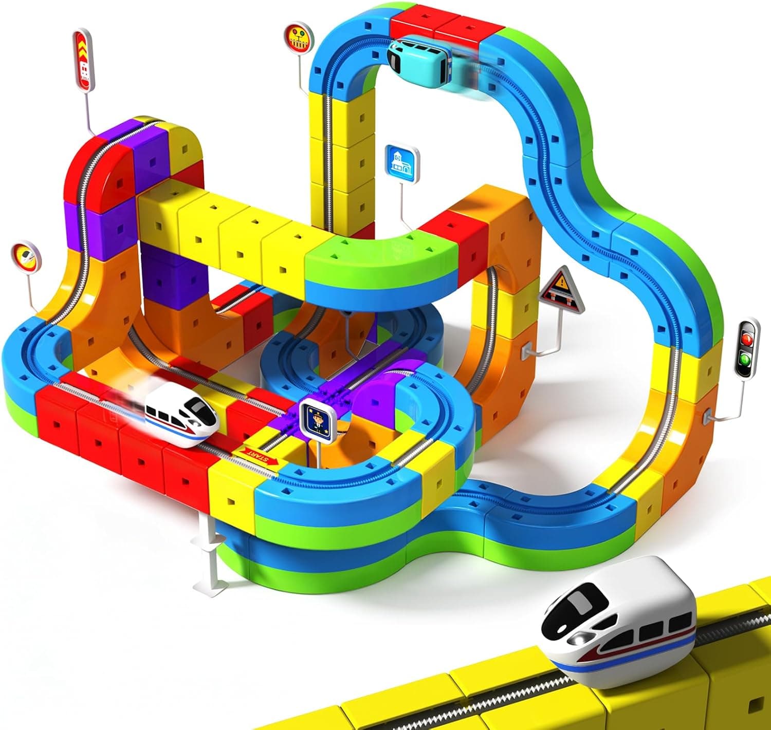 Goody King Electric Train Set for Kids, 3D Stem Electric Train Set with Train and Traffic Signs, 3D Racing Track Sets for Kids, 3+ Years Old Boys &amp; Girls Birthday : Toys &amp; Games image 1