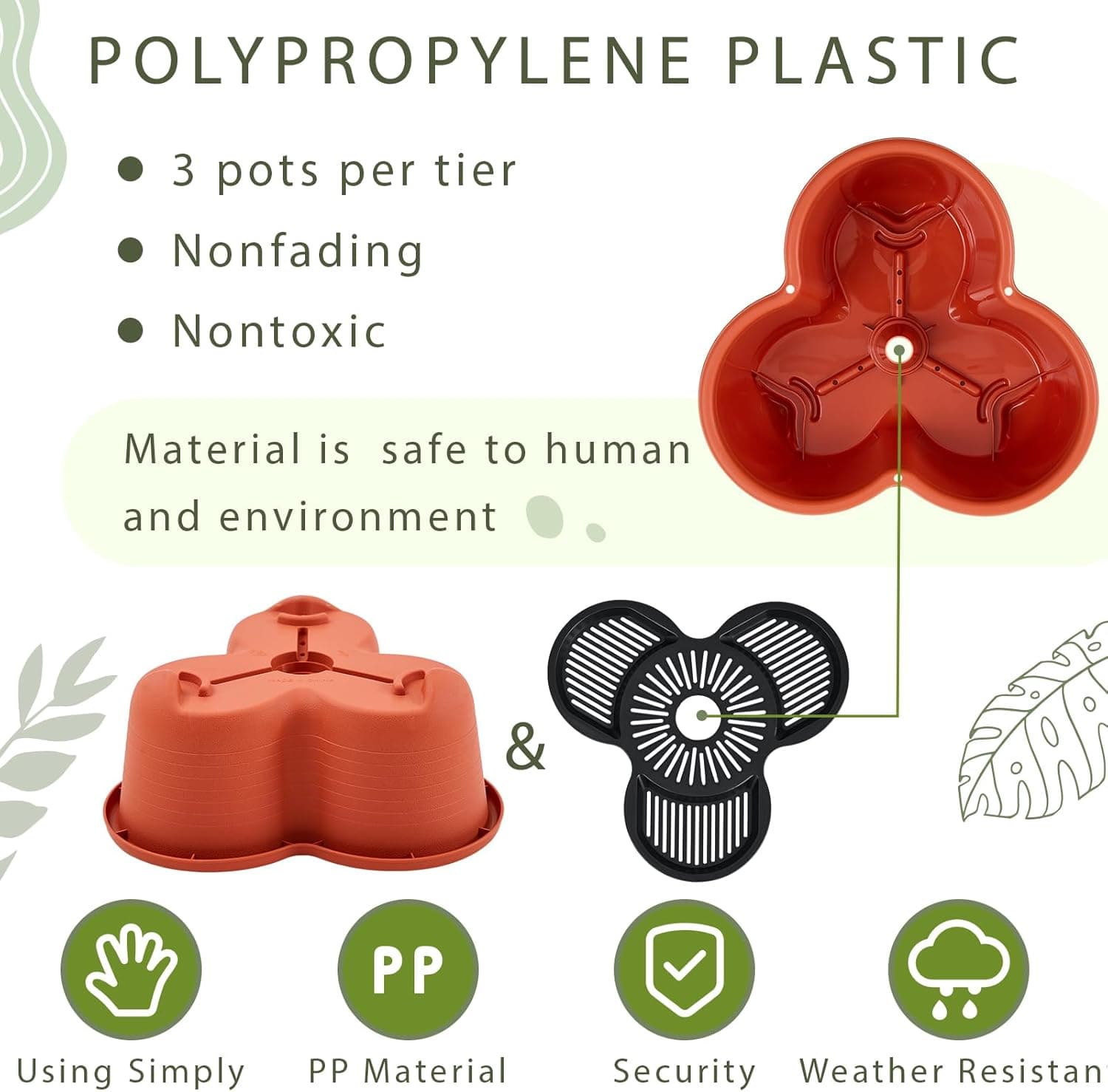 Umigy 2-Set Clay Red 7-Tier Stackable Vertical Planters with Removable Wheels thumbnail 3