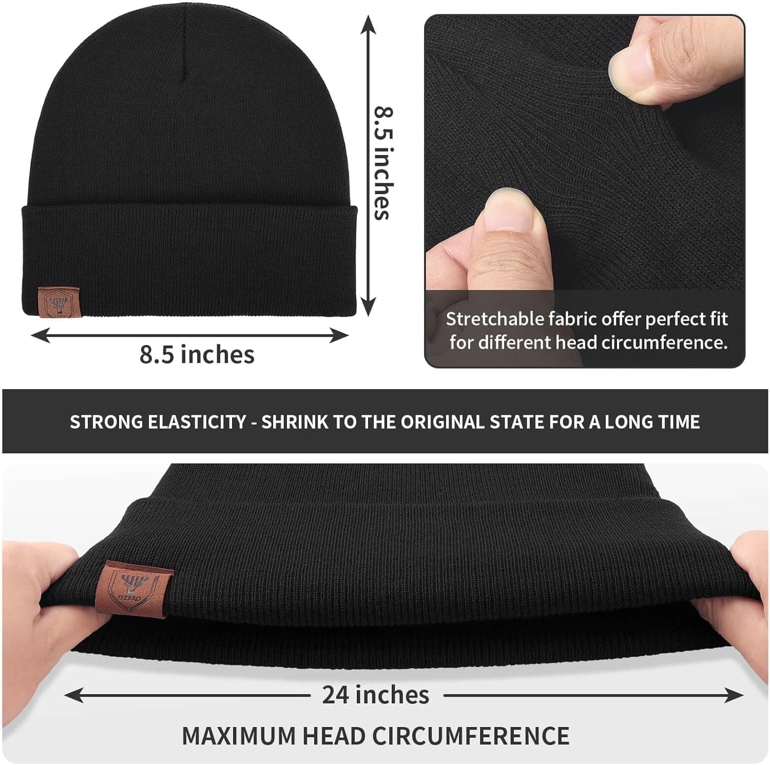 OZERO Daily Skully Beanie Hat,Thick and Soft Knitting Stretch to Fit Most Black at Amazon Men’s Clothing store thumbnail 5