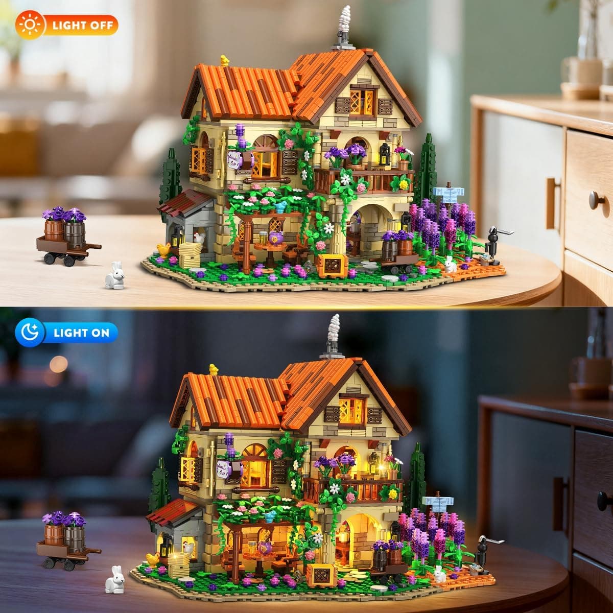 INSOON Lavender Manor House Building Set with Lights, 1960 PCS Lavender Estate Construction Model Home Decor, Romantic Lavender Flowers Cottage Building Block Kit Gift for Adults Teens Boys Girls 12+ : Toys &amp; Games thumbnail 4