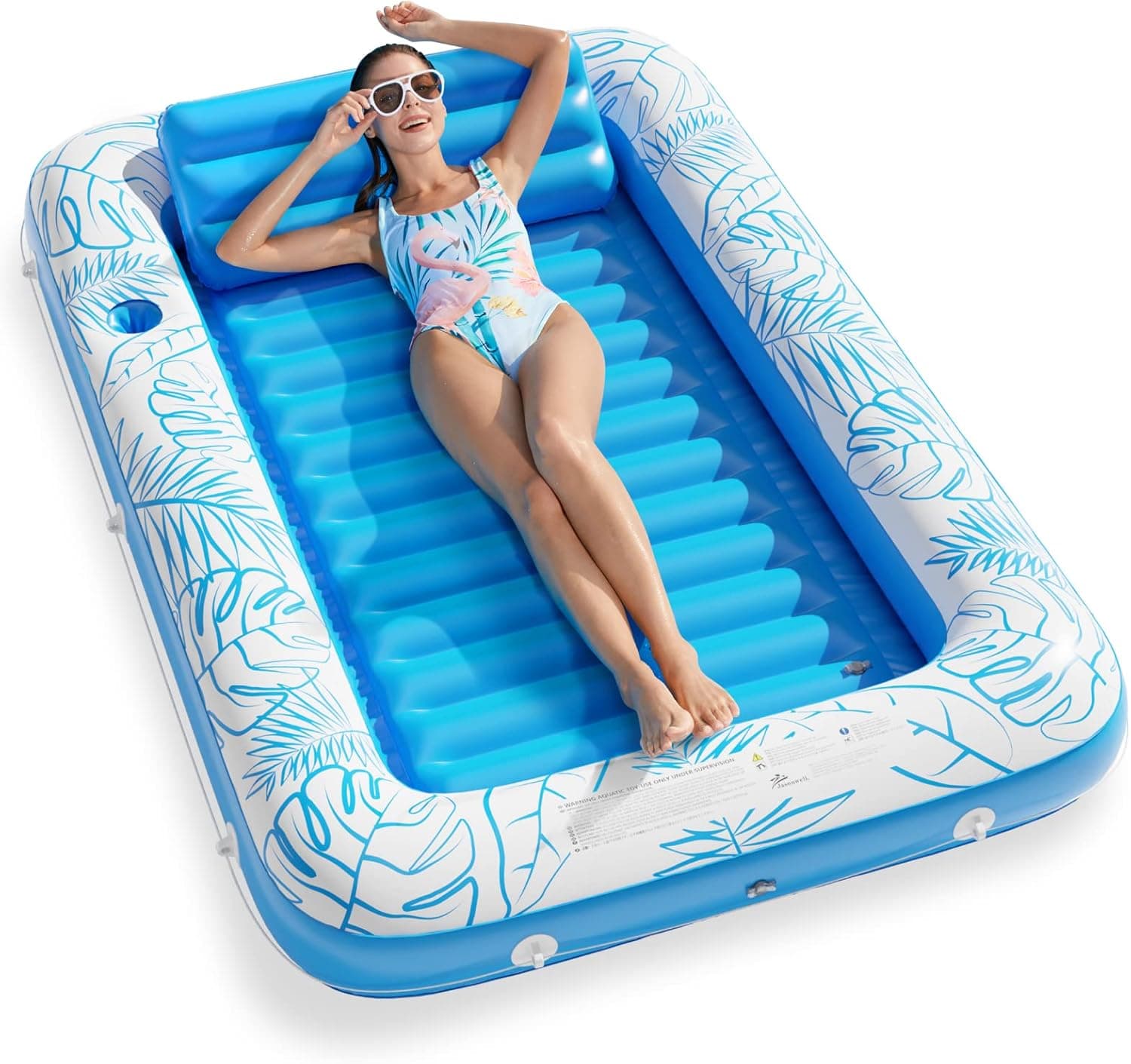 Inflatable Tanning Pool Lounger Float - Jasonwell 4 in 1 Sun Tan Tub Sunbathing Pool Lounge Raft Floatie Toys Water Filled Tanning Bed Mat Pad for Adult Blow Up Kiddie Pool Kids Ball Pit Pool (L) : Toys &amp; Games image 1