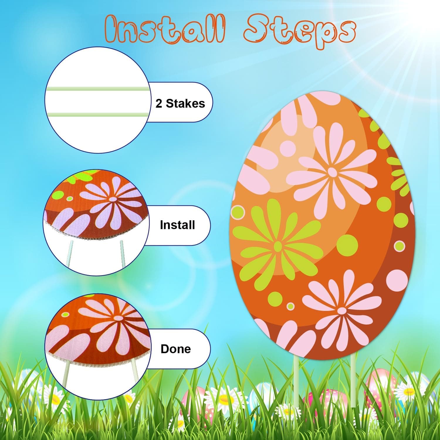 10 PCS Outdoor Easter Egg Decorations with Stakes thumbnail 5