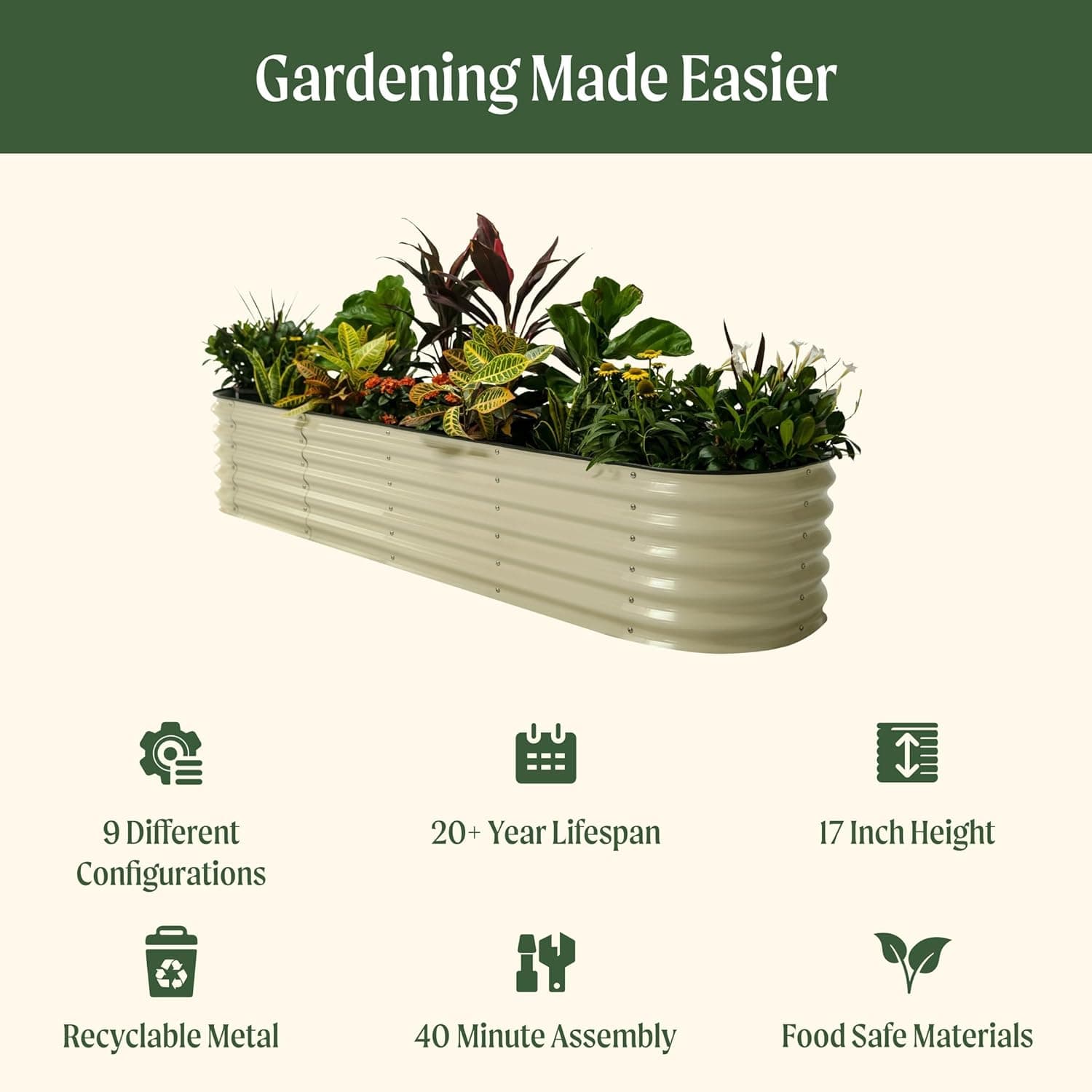 Vego Garden Raised Garden Bed Kit - 8ft x 2ft Metal Planter (Olive Green) thumbnail 3