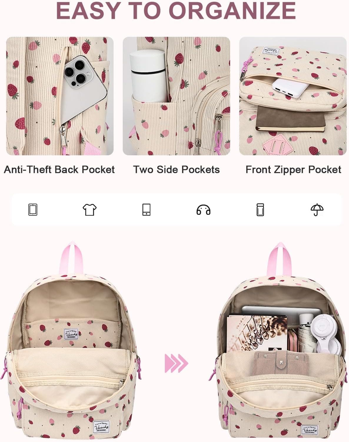 VASCHY Corduroy Backpack in Strawberry thumbnail 3