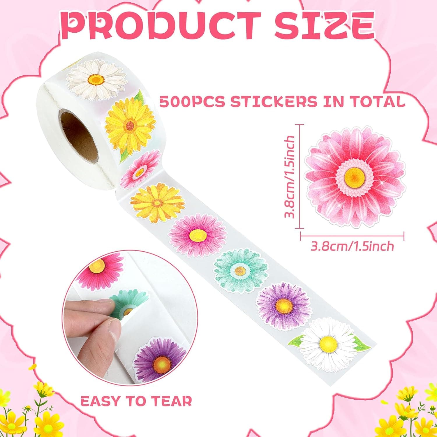 Flower Sticker Glitter Roll - Spring Daisy Sunflower Self-Adhesive Stickers thumbnail 2